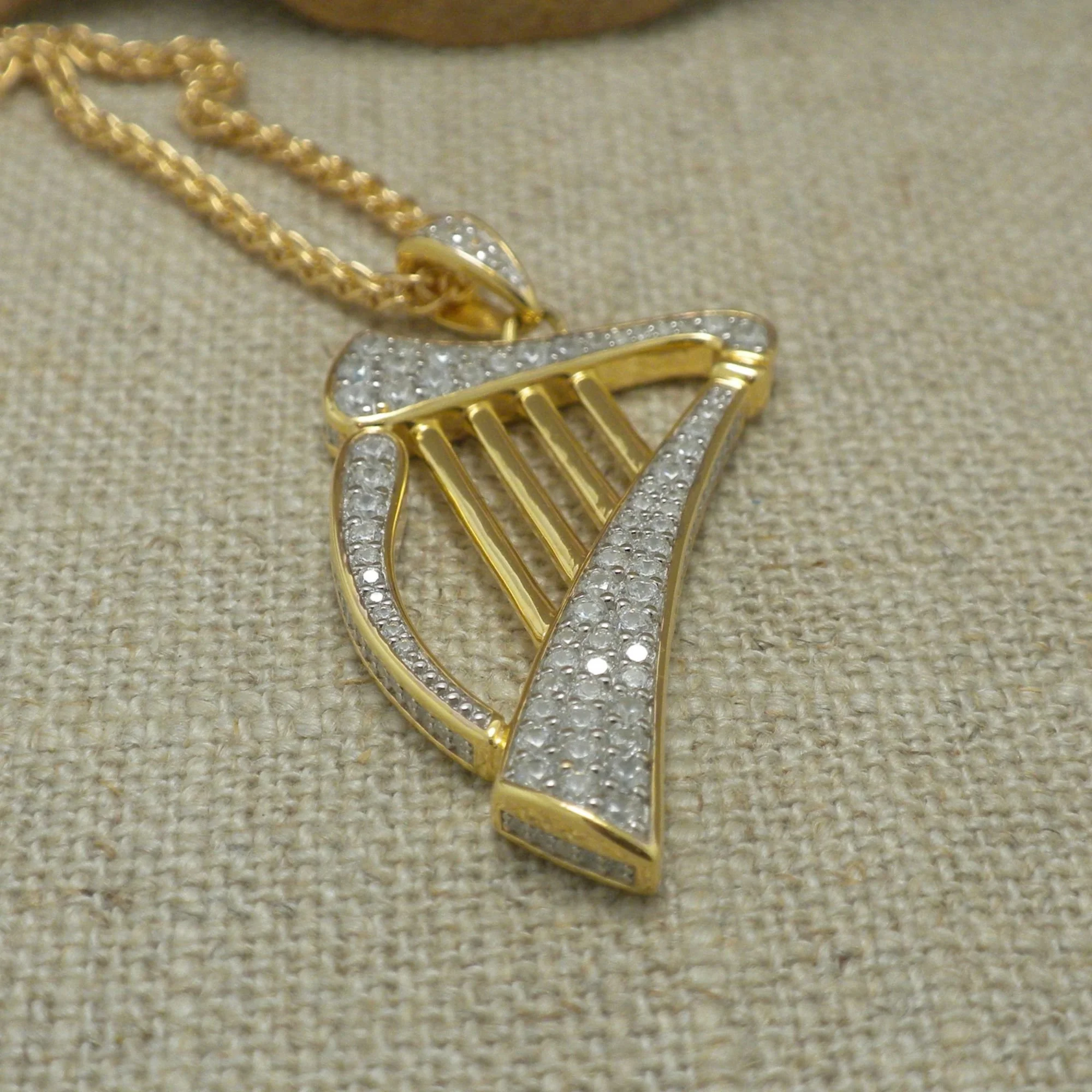 Irish Harp Pendant with CZs