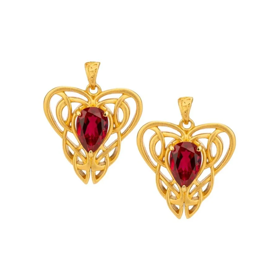 Sterling Silver & Vermeil Celtic Heart Earrings with Lab Grown Ruby