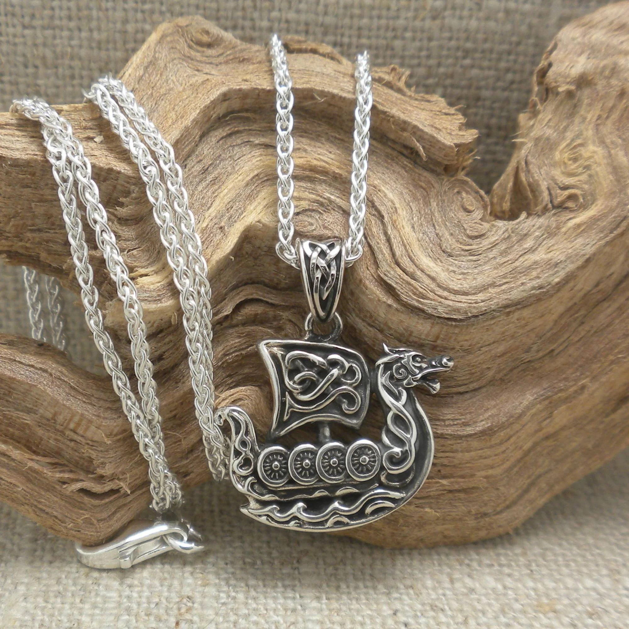 Celtic Viking Longship Pendant in Sterling Silver Heartline