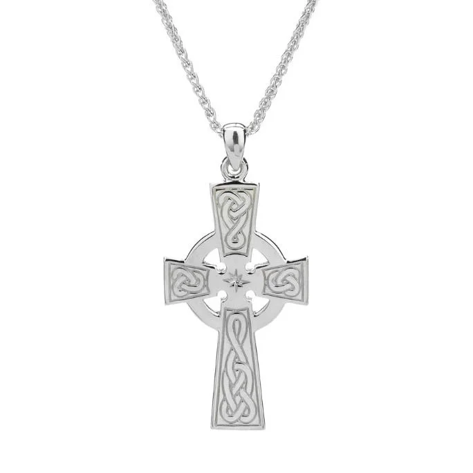 Large Sterling Silver Engraved Celtic Cross Star Center