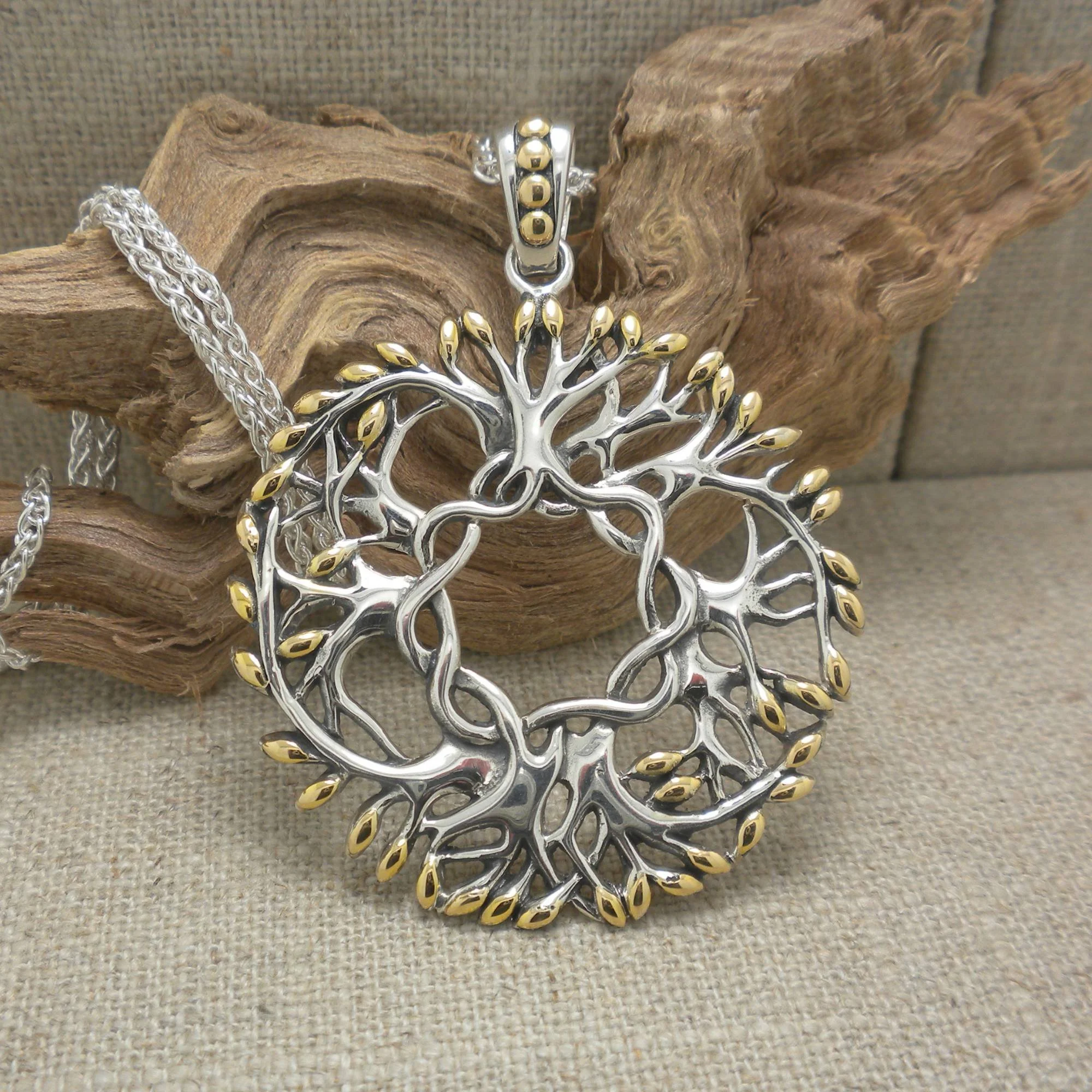 Celtic Tree of Life Pendant in 18K and Sterling Silver