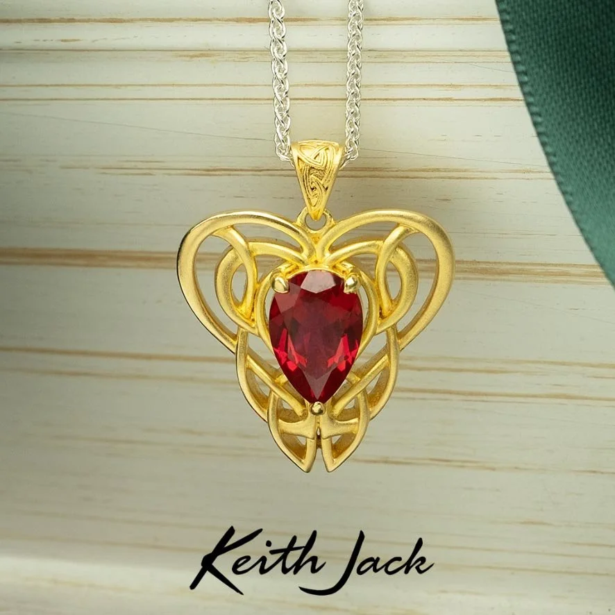 Sterling Silver & Vermeil Celtic Heart Pendant with Lab Grown Ruby by Keith Jack