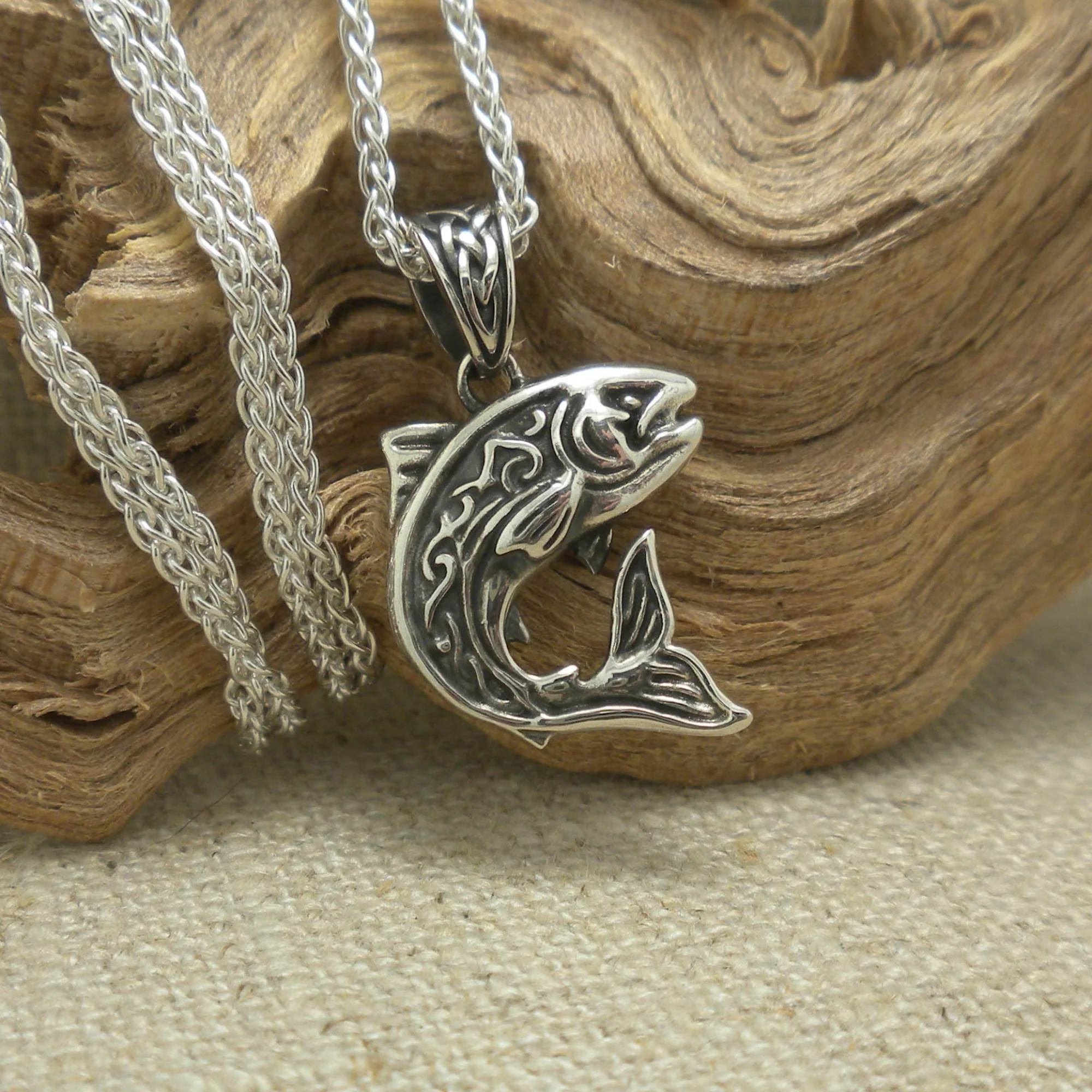 Celtic Salmon Pendant in Sterling Silver Heartline