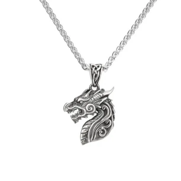 Celtic Dragon Head Pendant in Sterling Silver Heartline