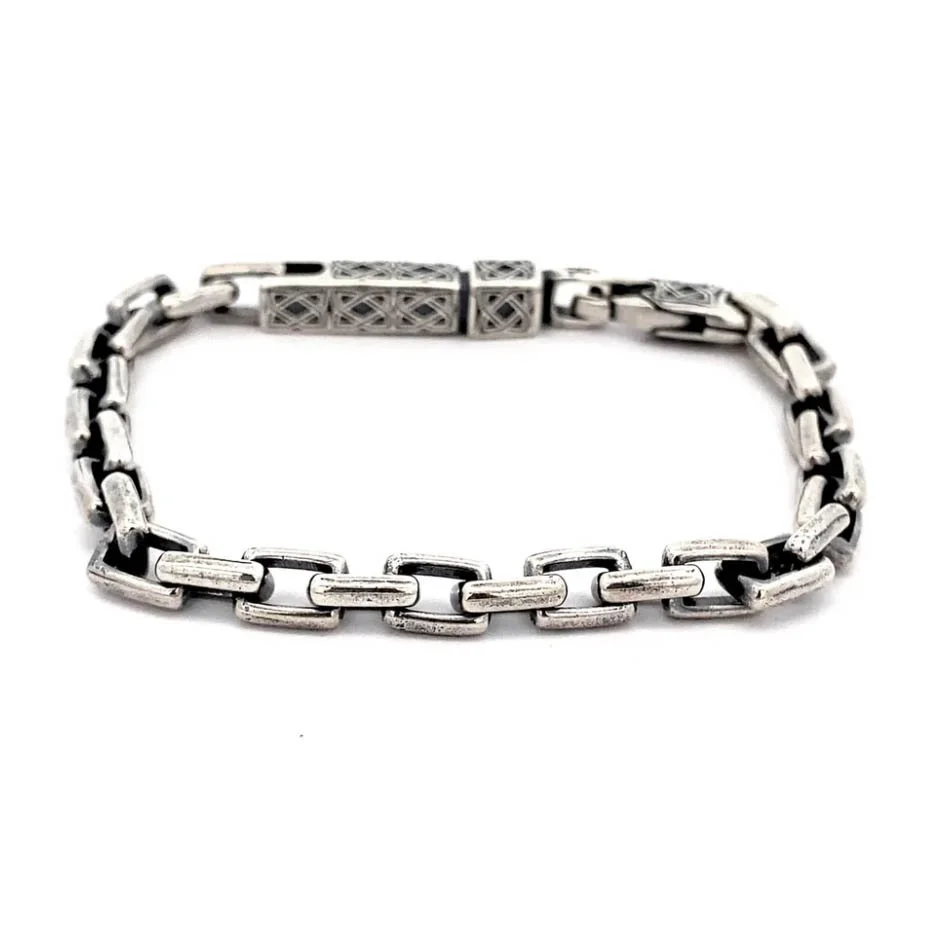 Oxidized Silver Celtic Rectangle Link Bar End Bracelet by Keith Jack