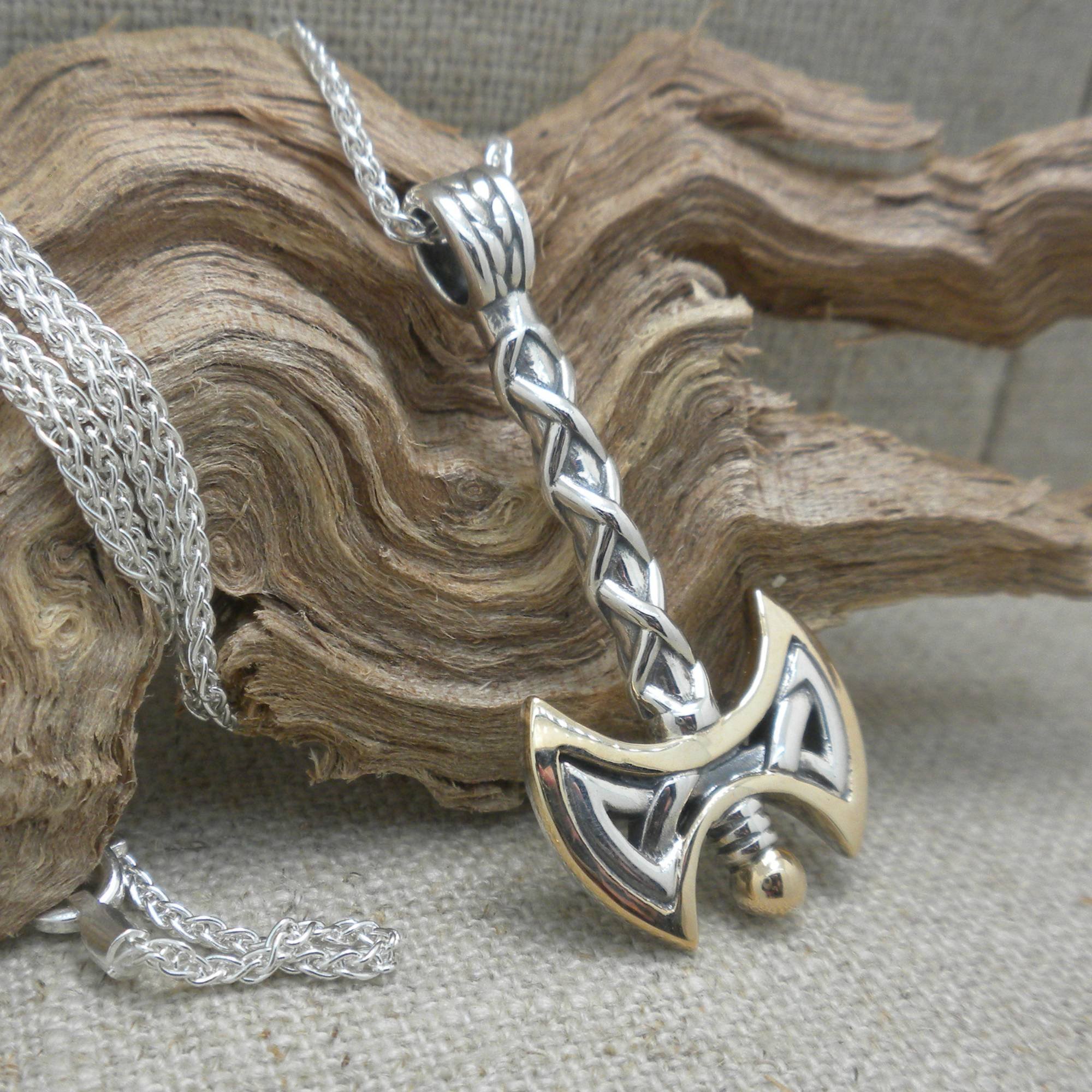 Sterling Silver and 10K Viking Axe Pendant