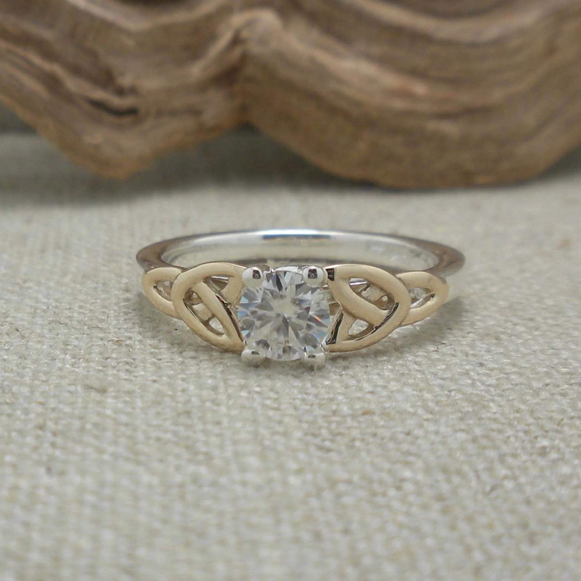 Sterling Silver & 10K Trinity Knot Ring with .50 Carat Moissanite