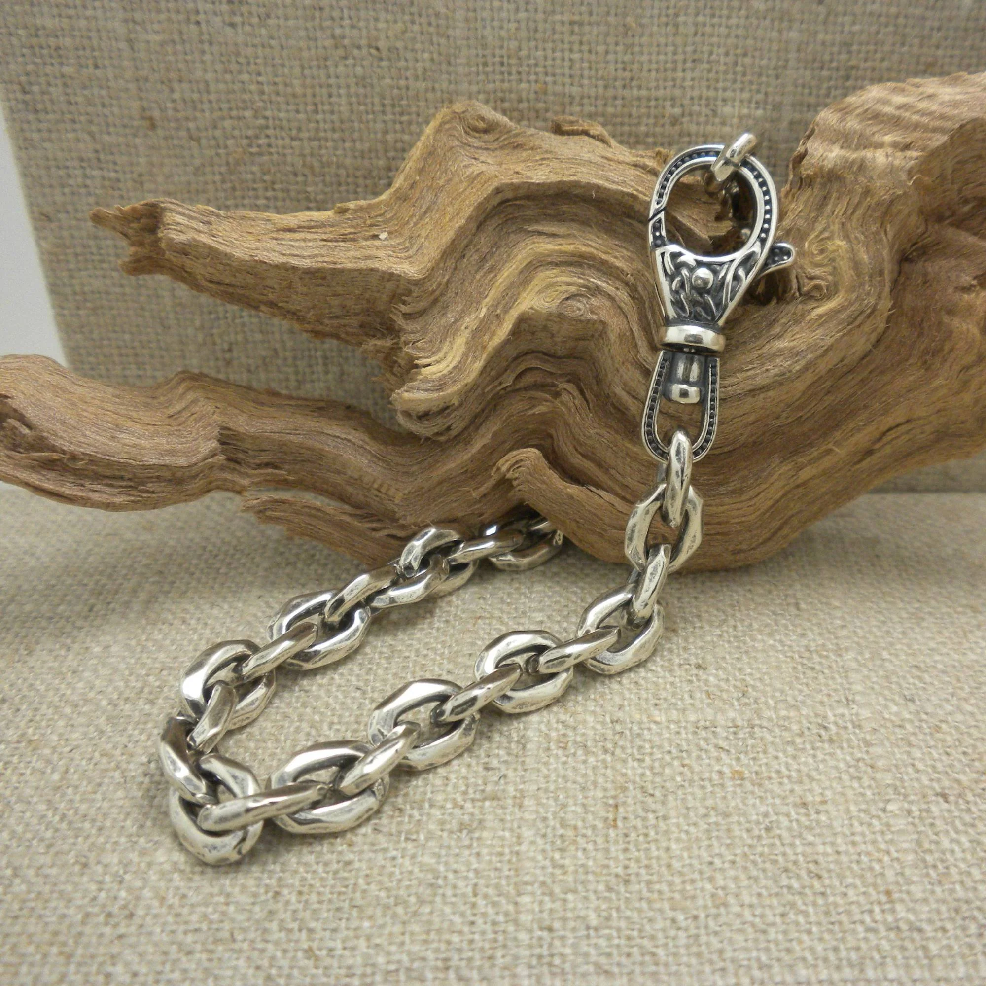 Oxidized Silver Bevel Link Chain Bracelet by Keith Jack