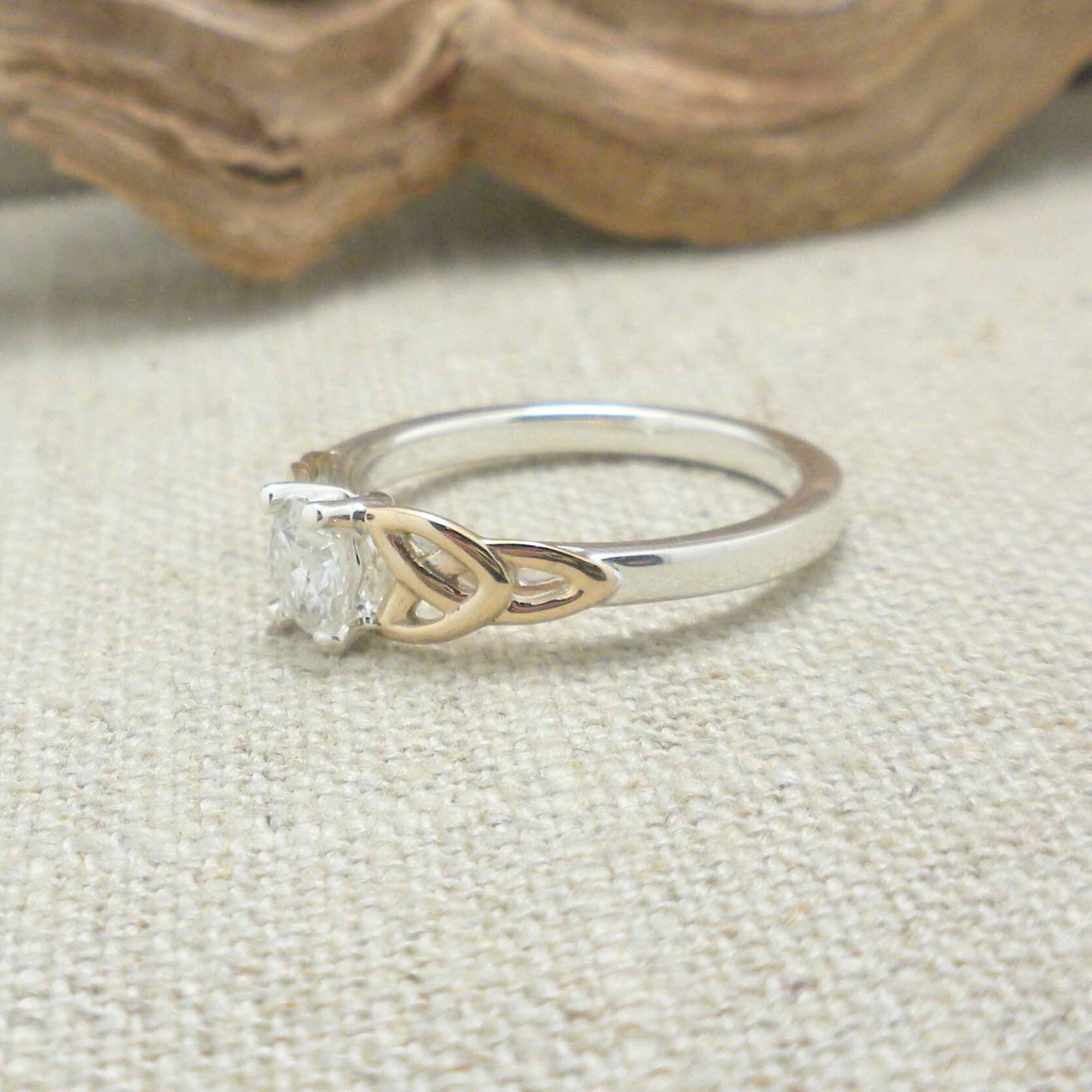 Sterling Silver & 10K Trinity Knot Ring with .50 Carat Moissanite