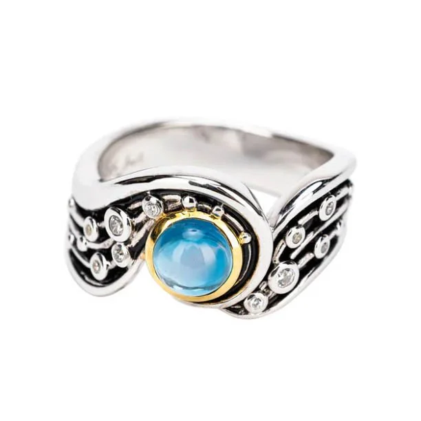 Silver and 10k Gold Celestial Ring - London Blue Topaz