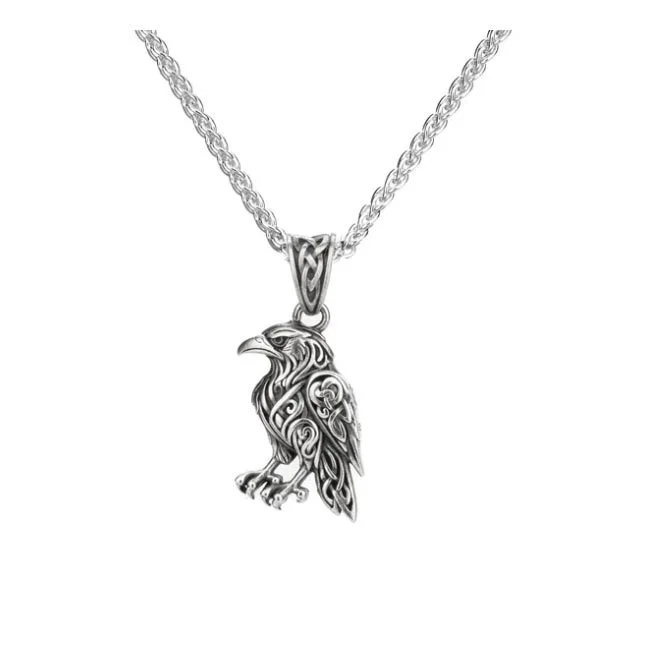 Celtic Raven Pendant in Sterling Silver Heartline