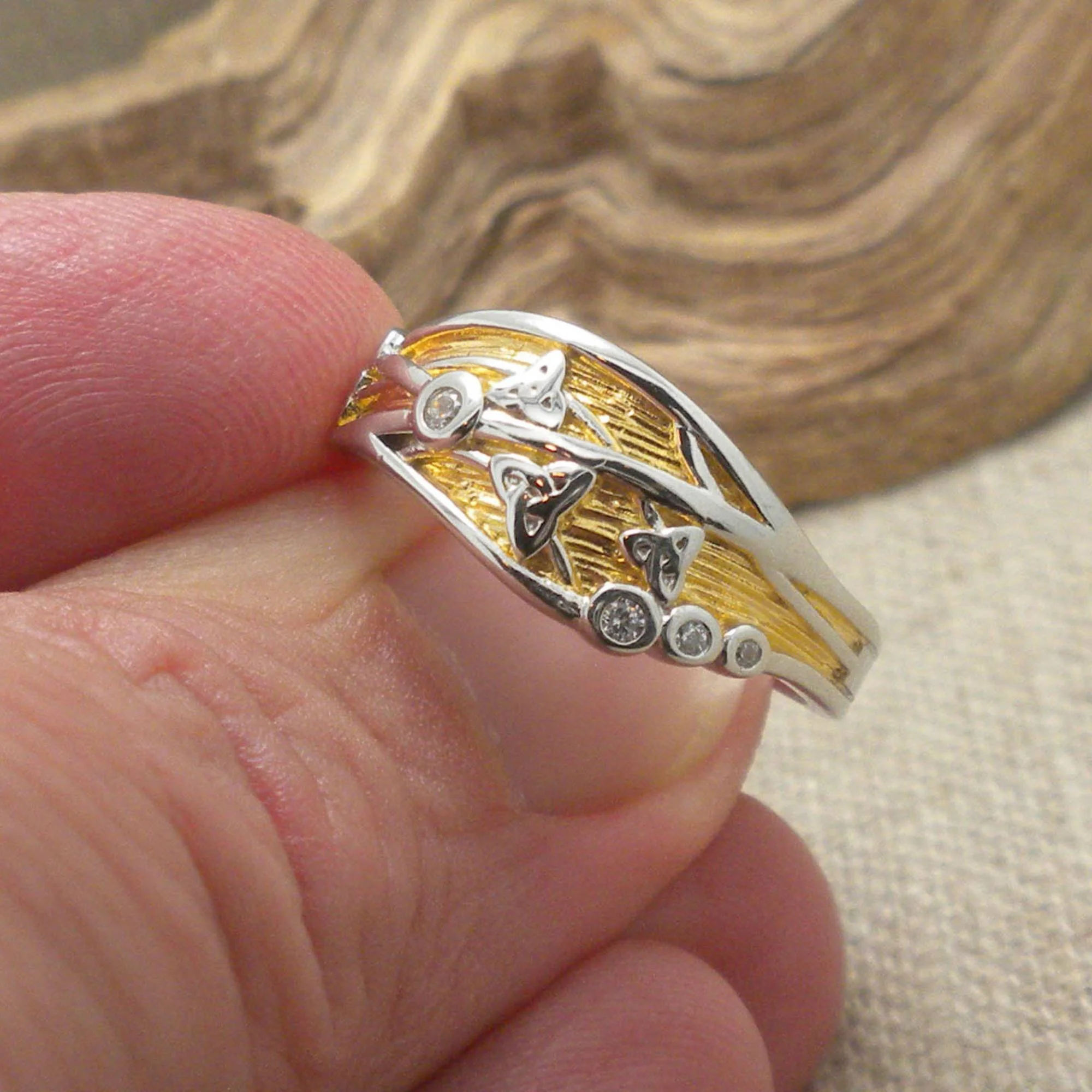 Sterling Silver Celtic Trinity Knot Celestial Ring