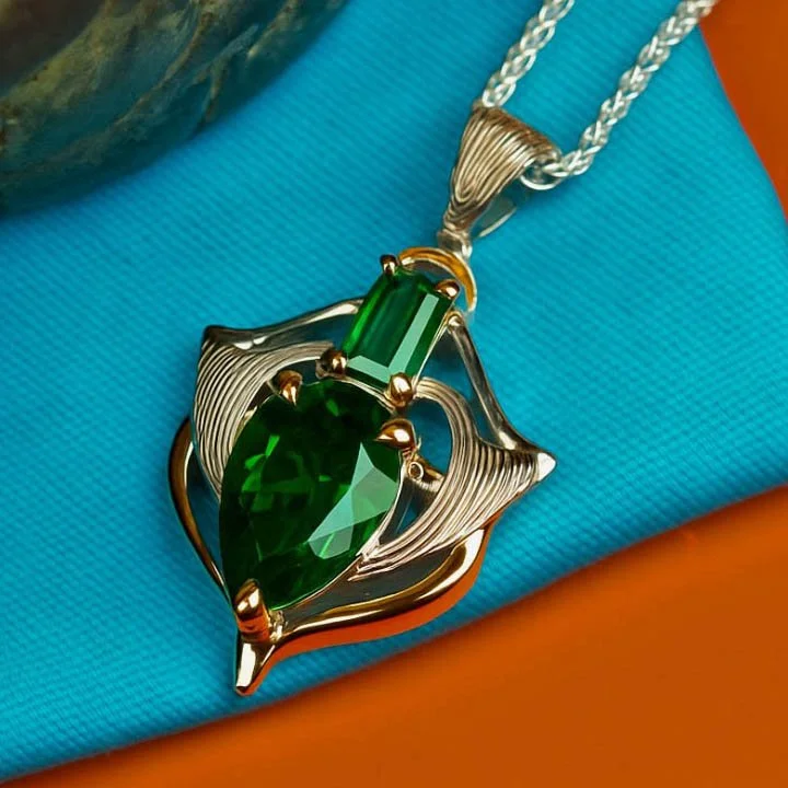 Sterling Silver & 18K Vermeil Alchemy Thistle Pendant with Lab Emeralds