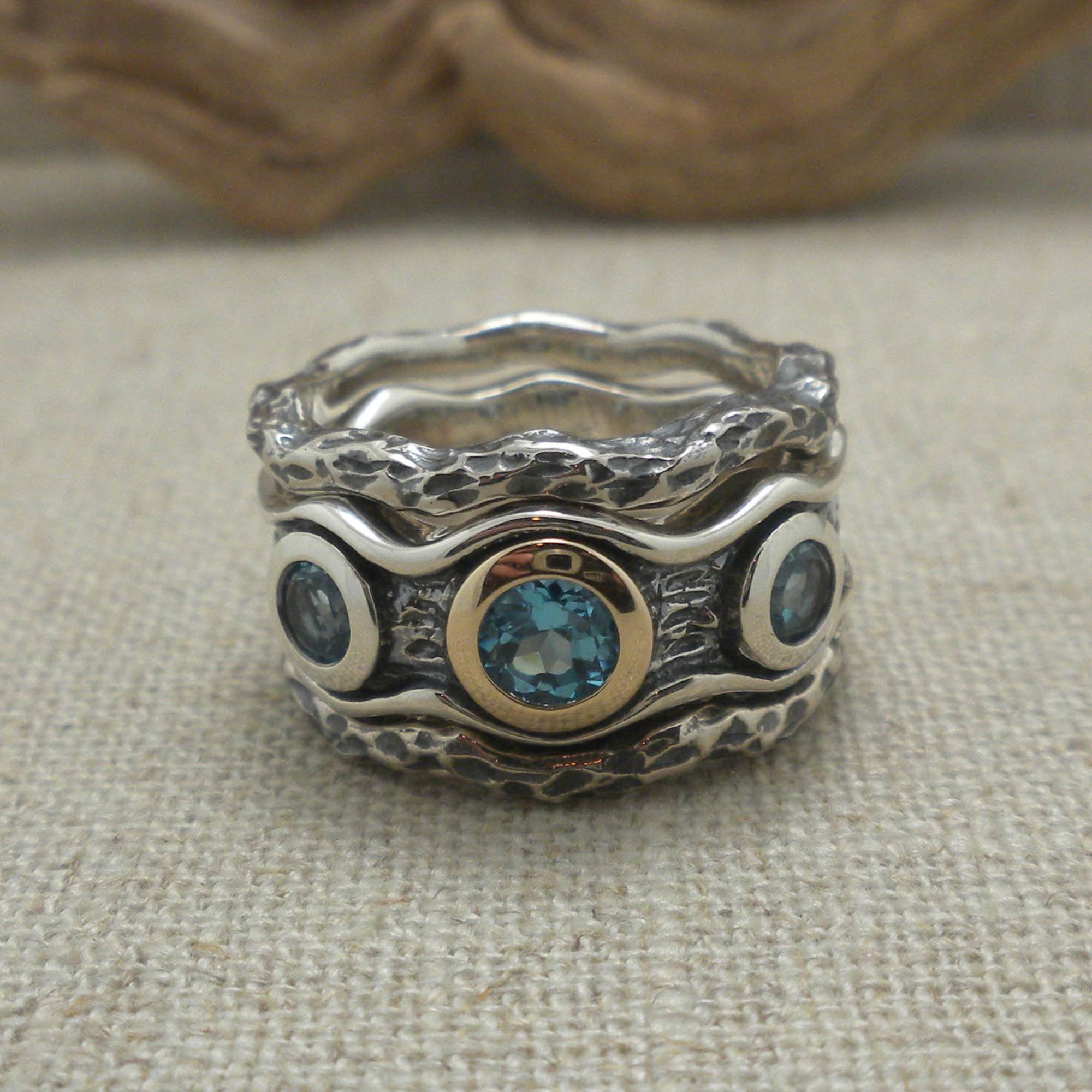 Sterling Silver & 10K Rocks 'N Rivers Ring with Sky Blue Topaz & Rails