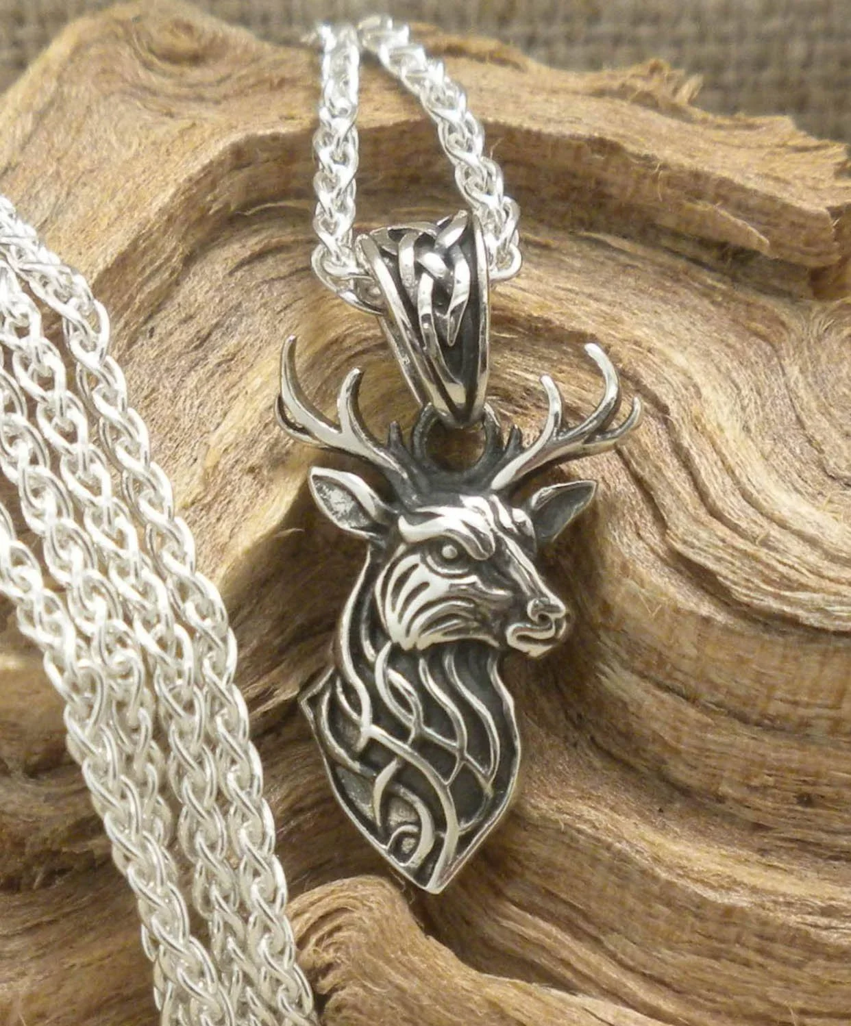Celtic Stag Pendant in Sterling Silver Heartline