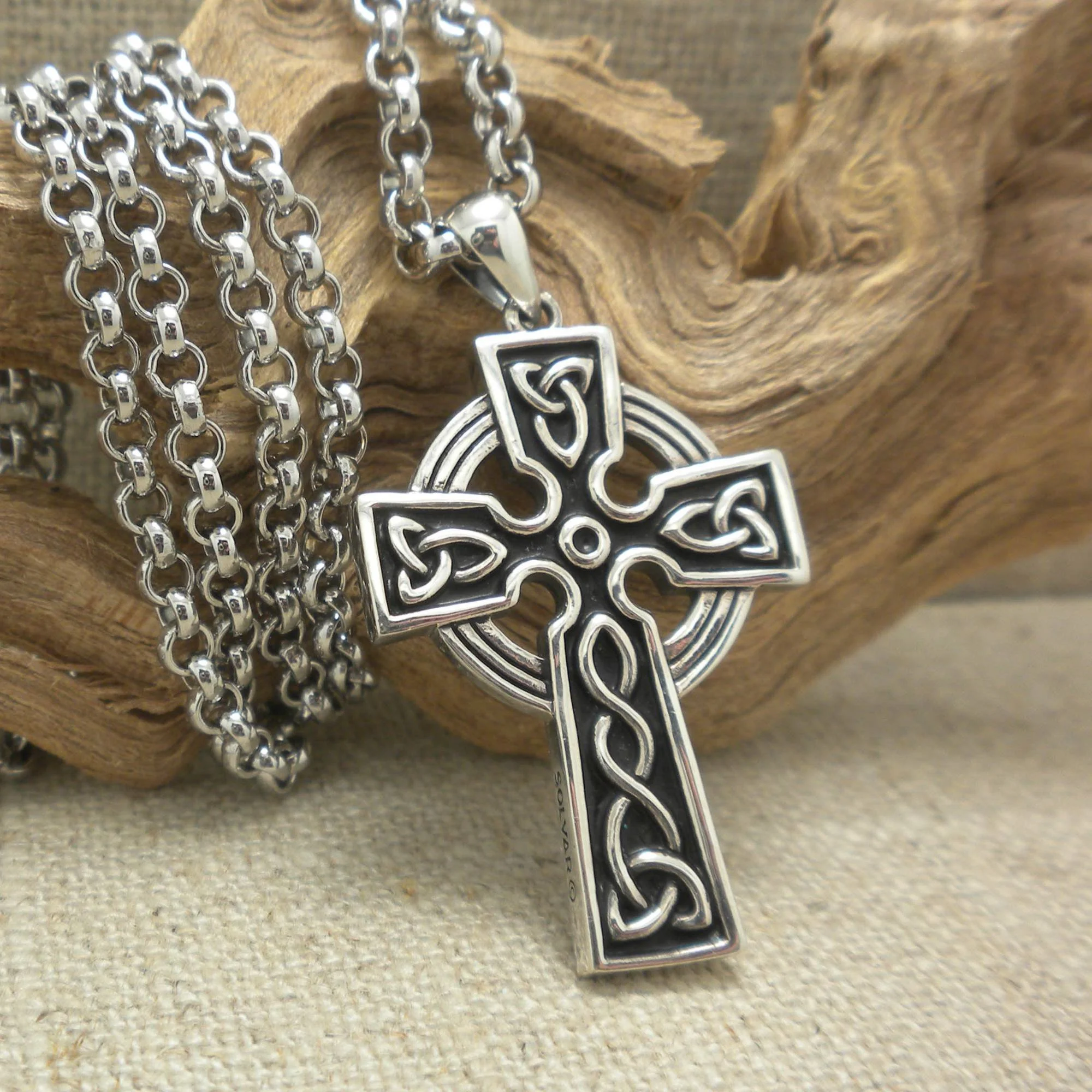 Sterling Silver Celtic Cross Double sided with 22" Sterling Chain