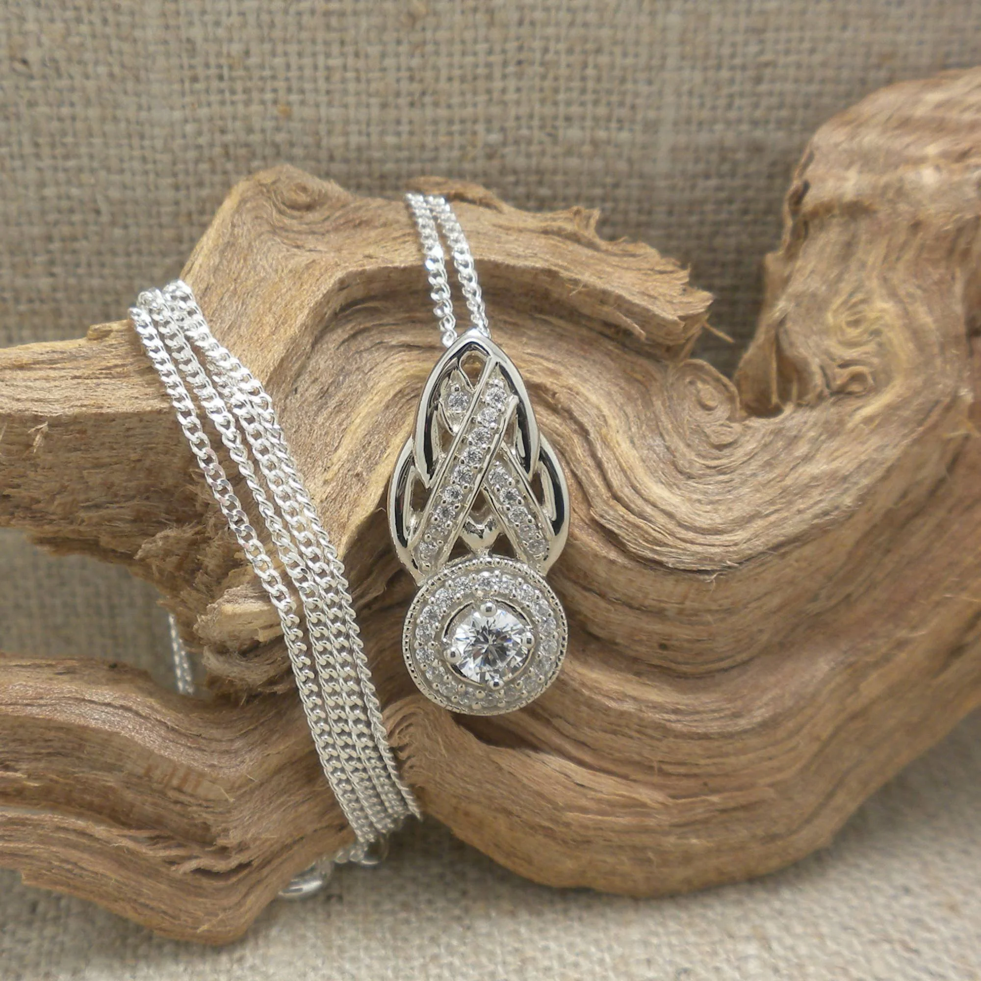 Sterling Silver Celtic Knot Halo Pendant with CZs