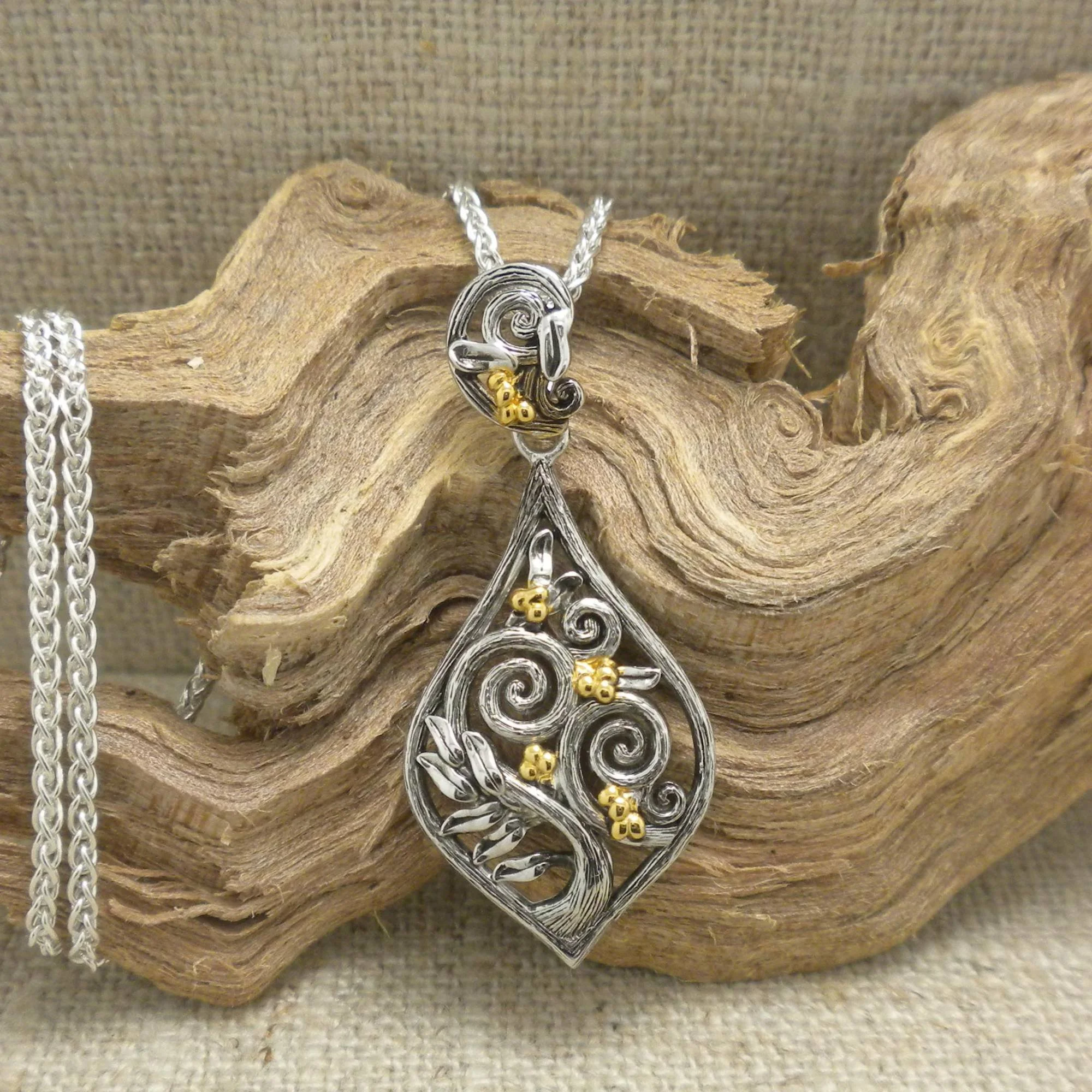 Celtic Spiral Tree of Life Pendant and Fancy Bail in Sterling & 10K