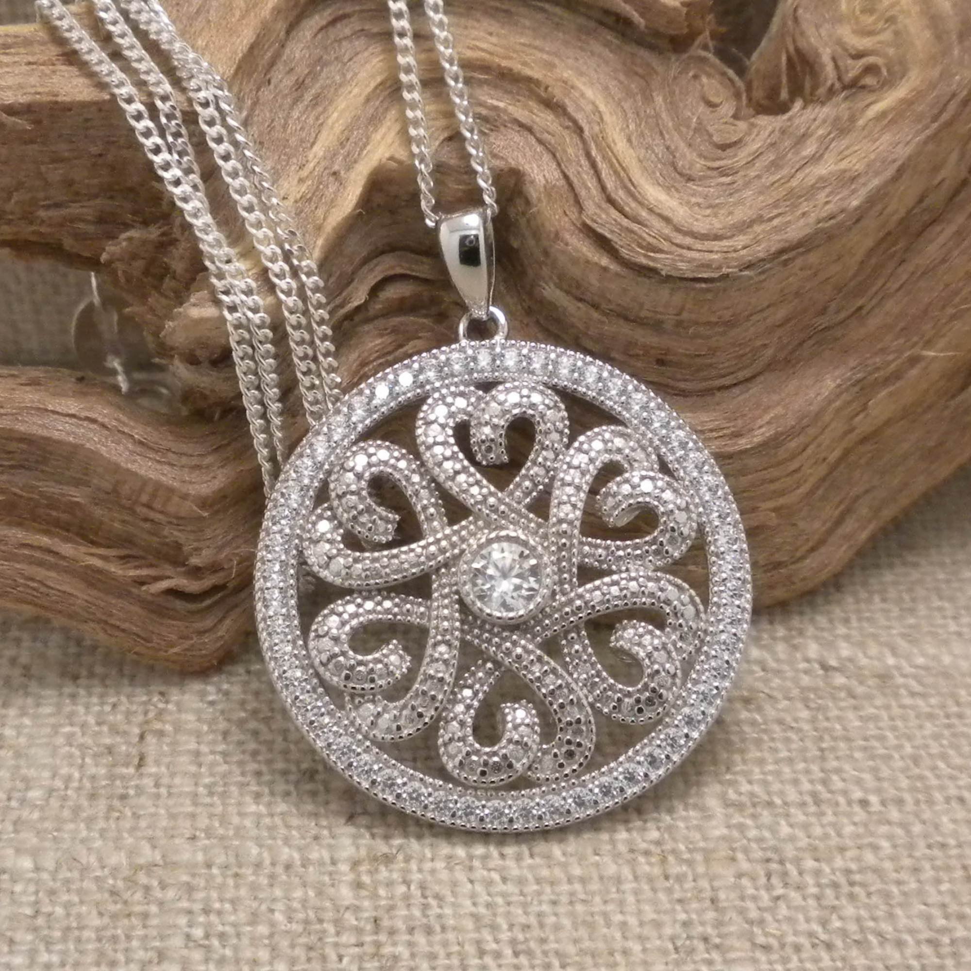 Sterling Silver Irish Celtic Heart Pendant with CZs