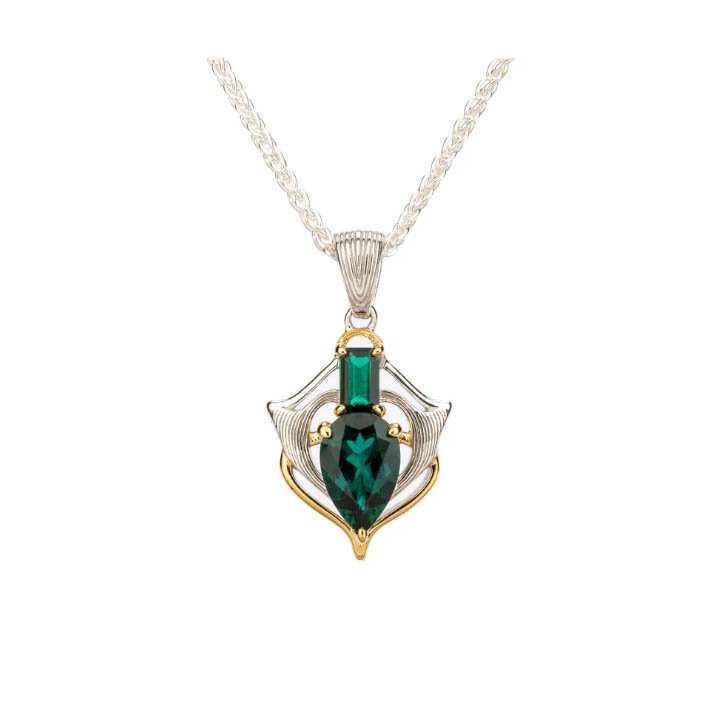 Small Sterling Silver & 18K Vermeil Alchemy Thistle Pendant with Lab Emeralds