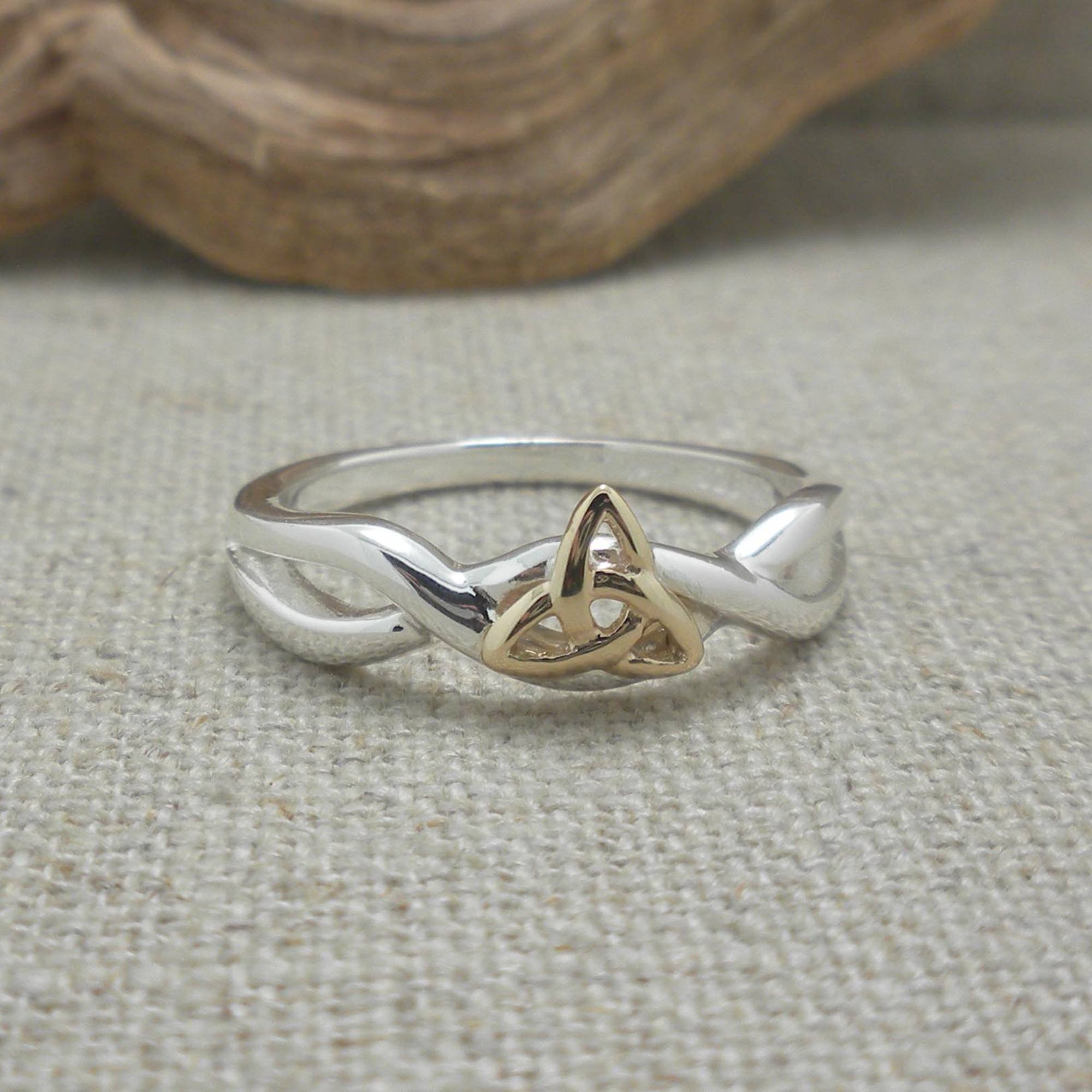 Sterling Silver with 10K Celtic Trinity Knot Ring