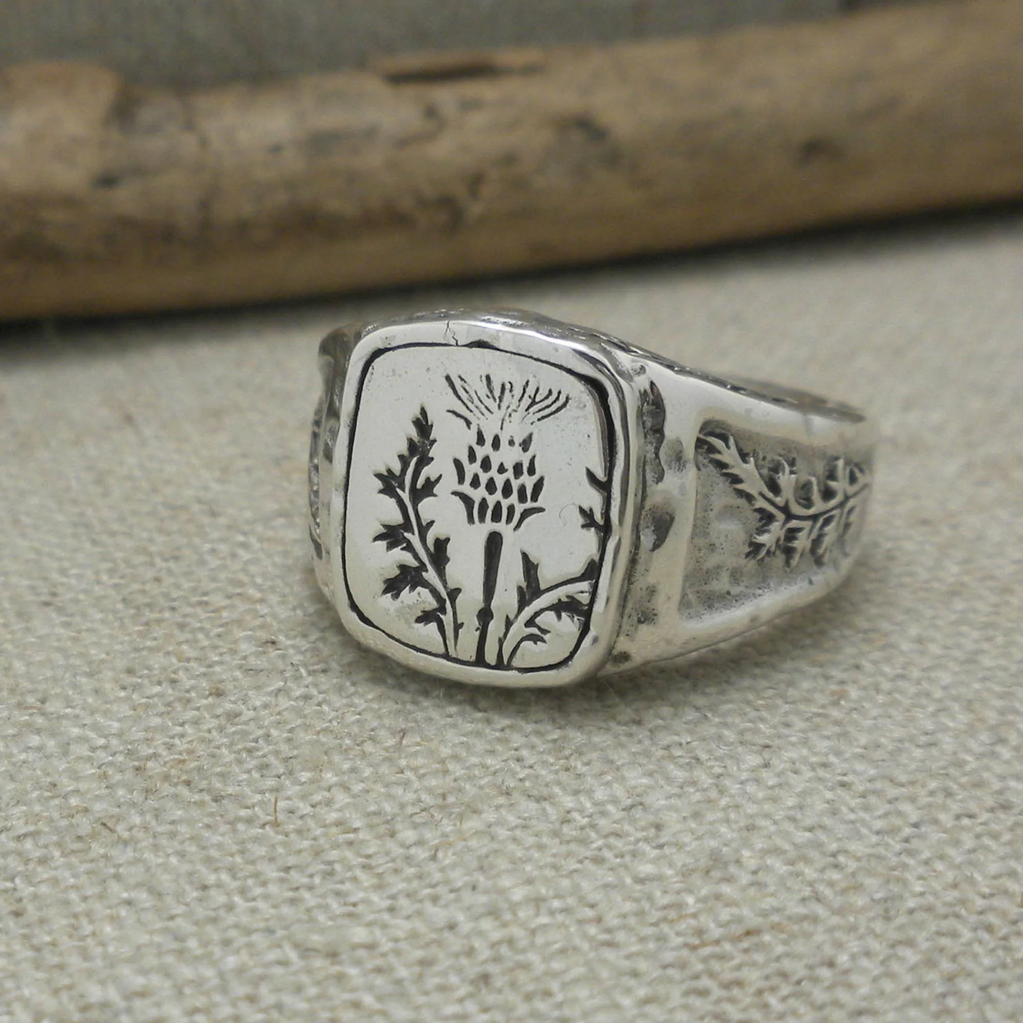 Sterling Silver Thistle Signet Ring