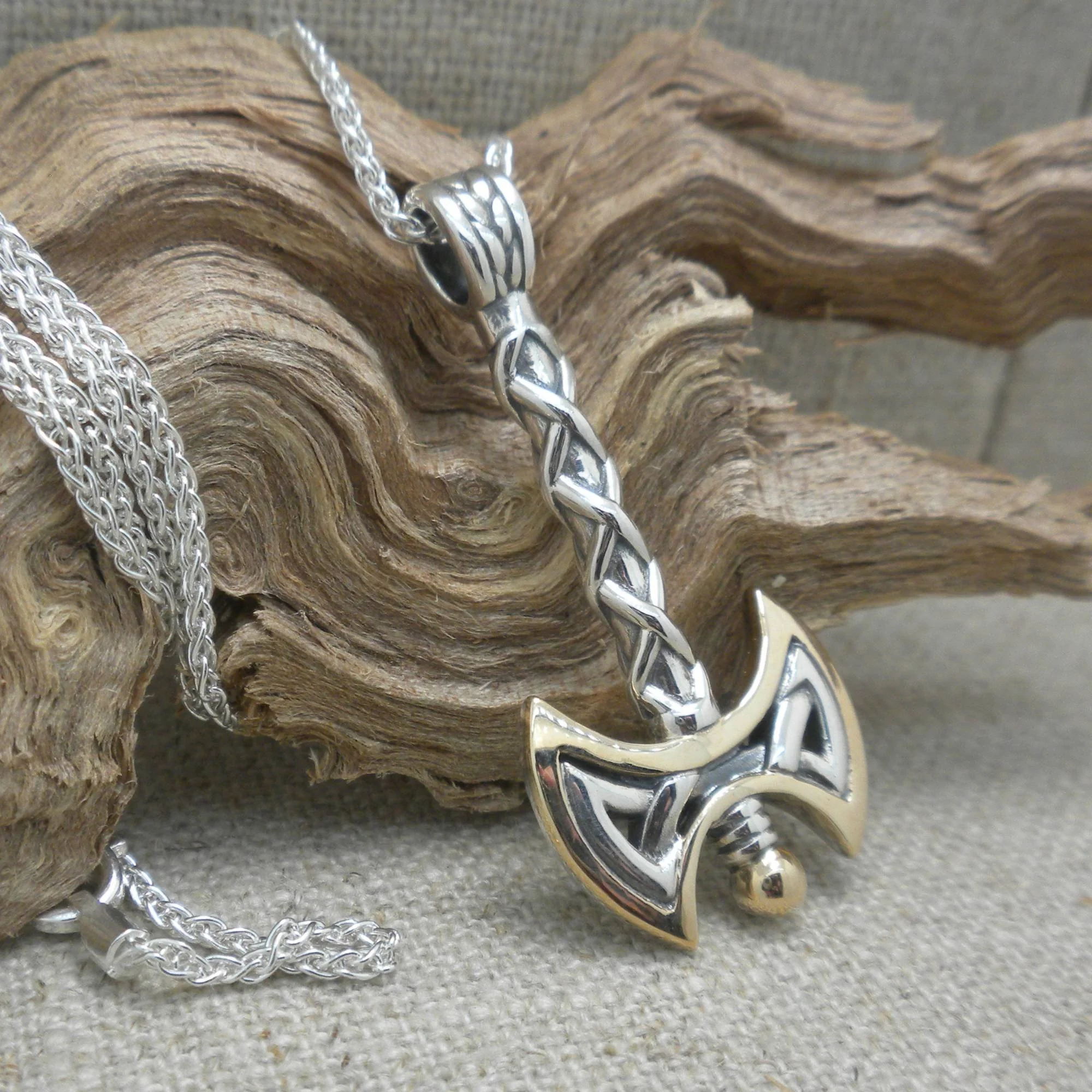 Sterling Silver &amp; 10K Viking Axe Pendant