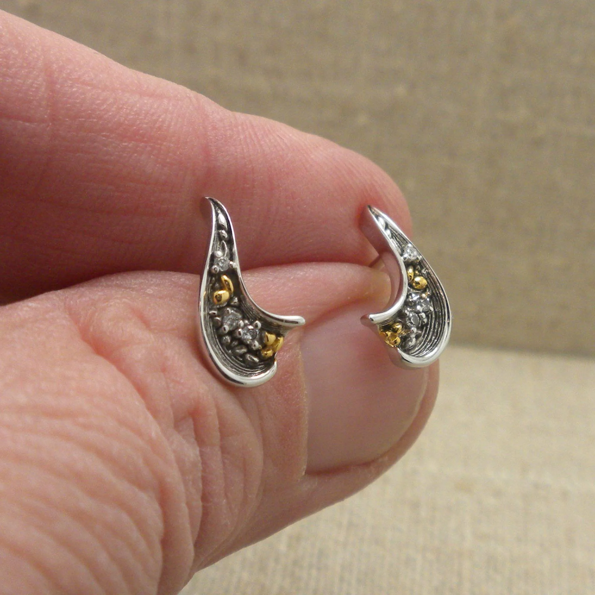 Sterling Silver and 10K Rocks N' Rivers Stud Earrings with CZs