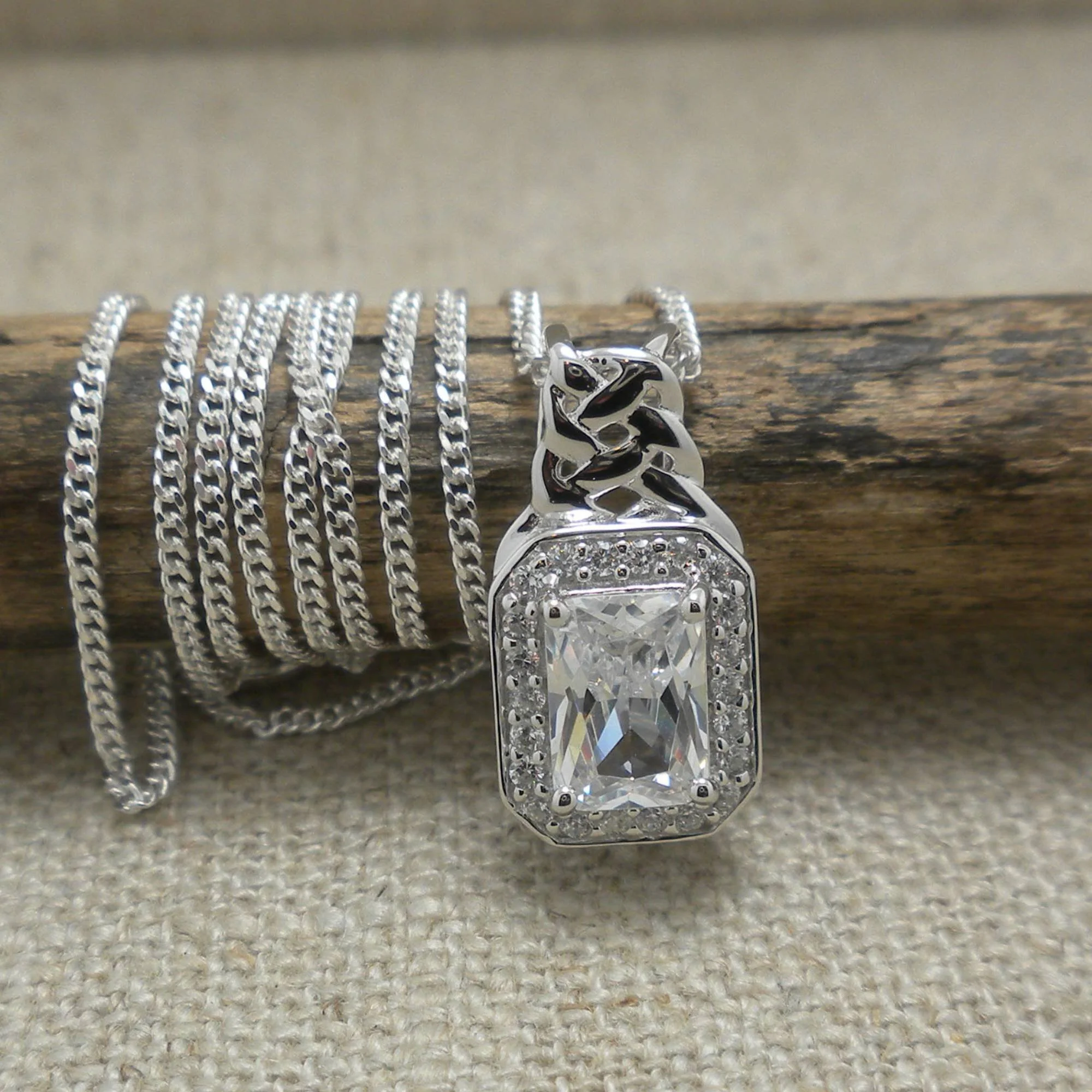 Sterling Silver with Rectangular CZ and CZ accents
