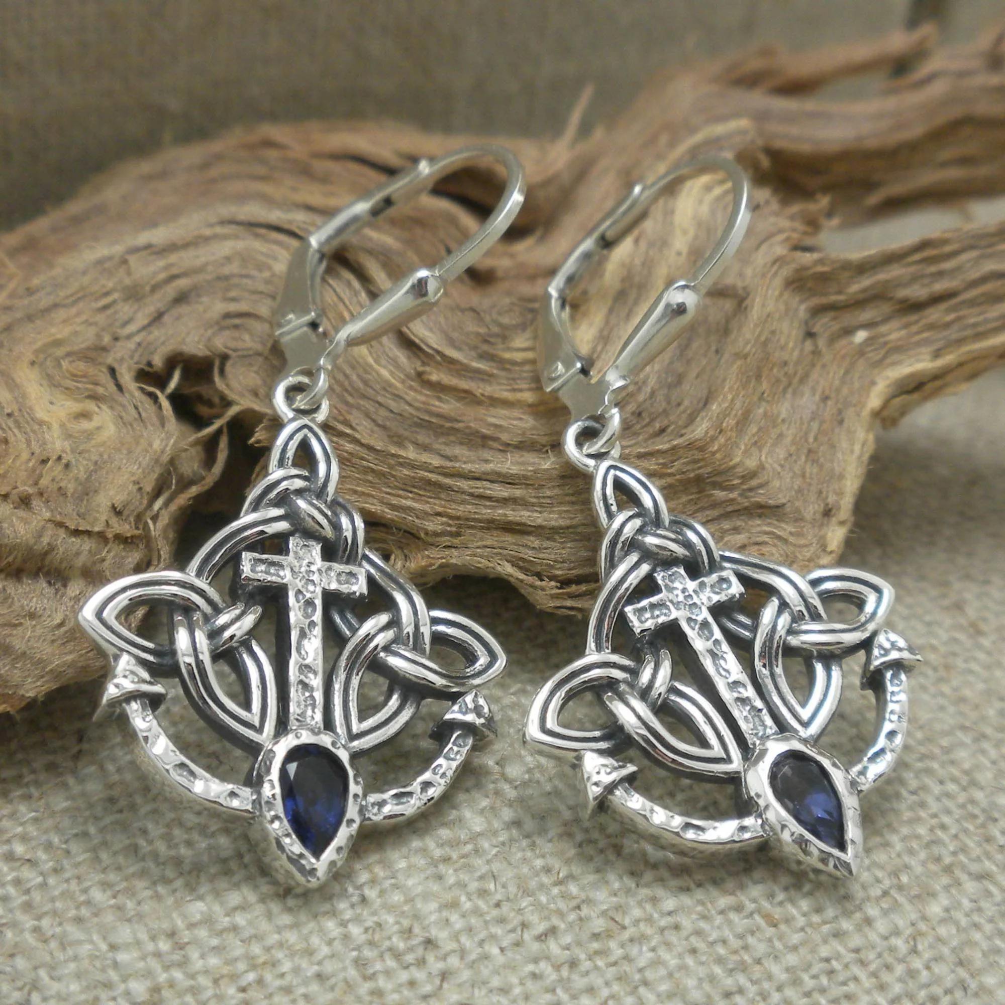 Sterling Silver Anchor & Cross Iolite Rocks N' Rivers Earrings