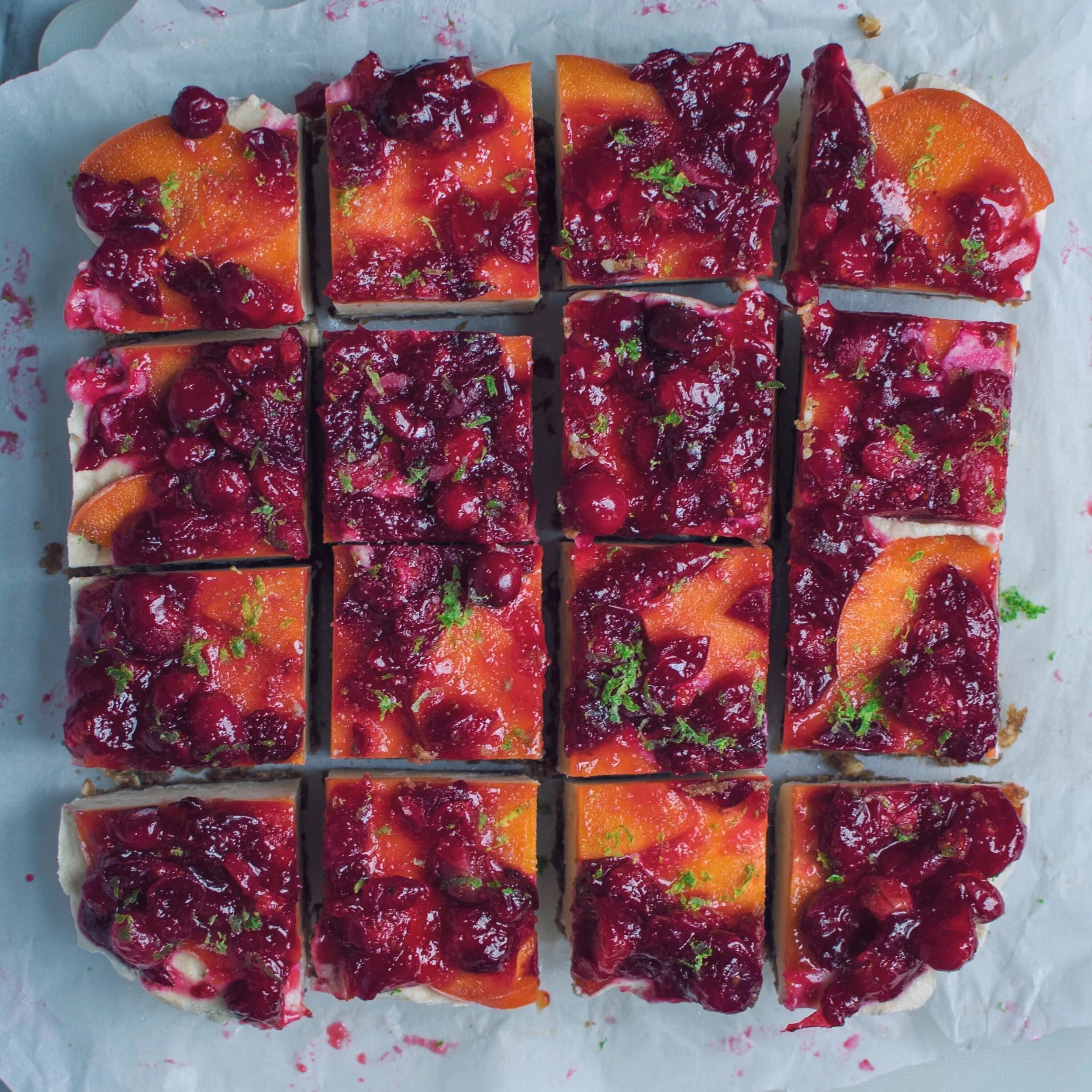 vegan cheesecake bars cranberry persimmon