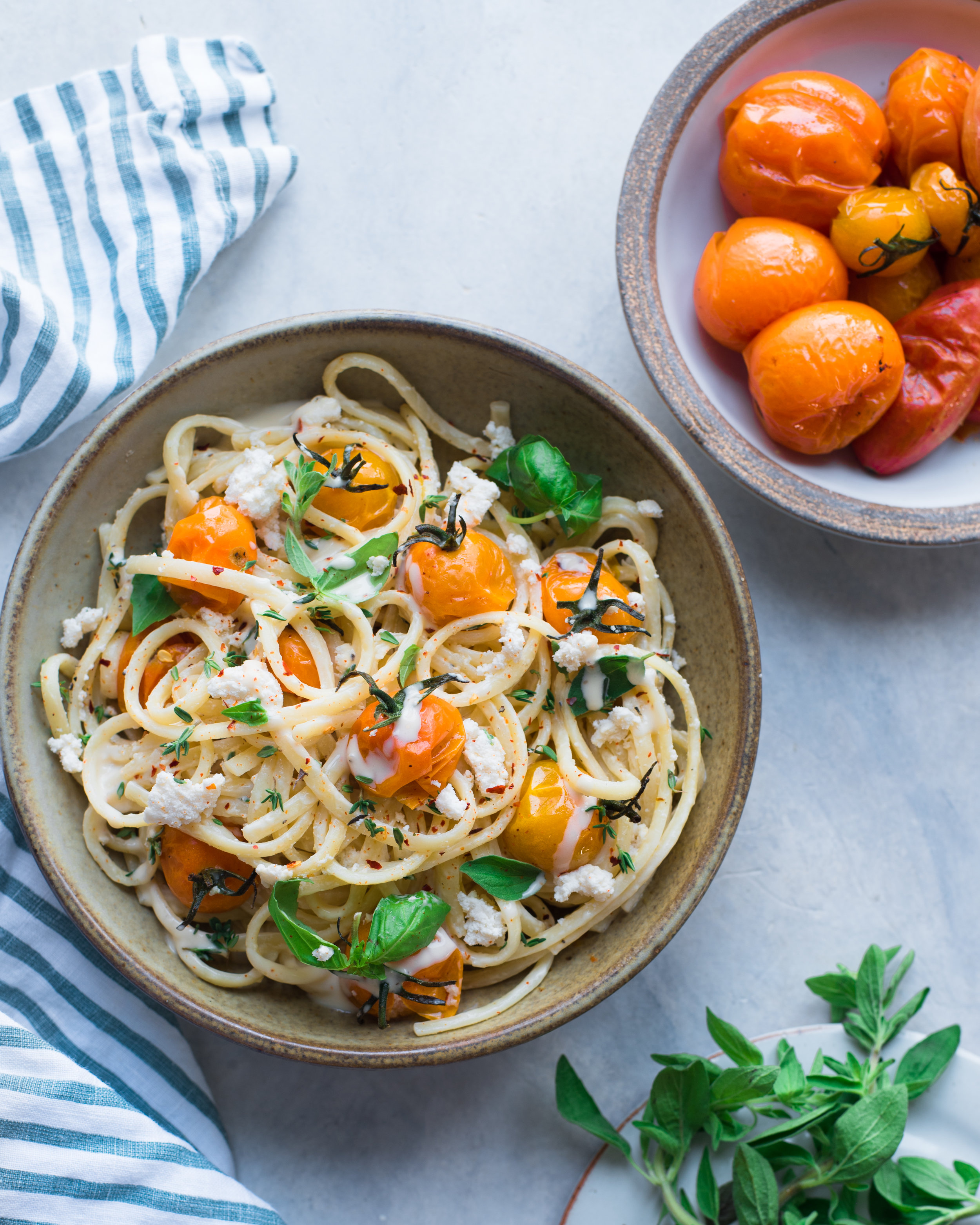 Creamy Vegan Fettuccine Alfredo with Roasted Cherry Tomatoes