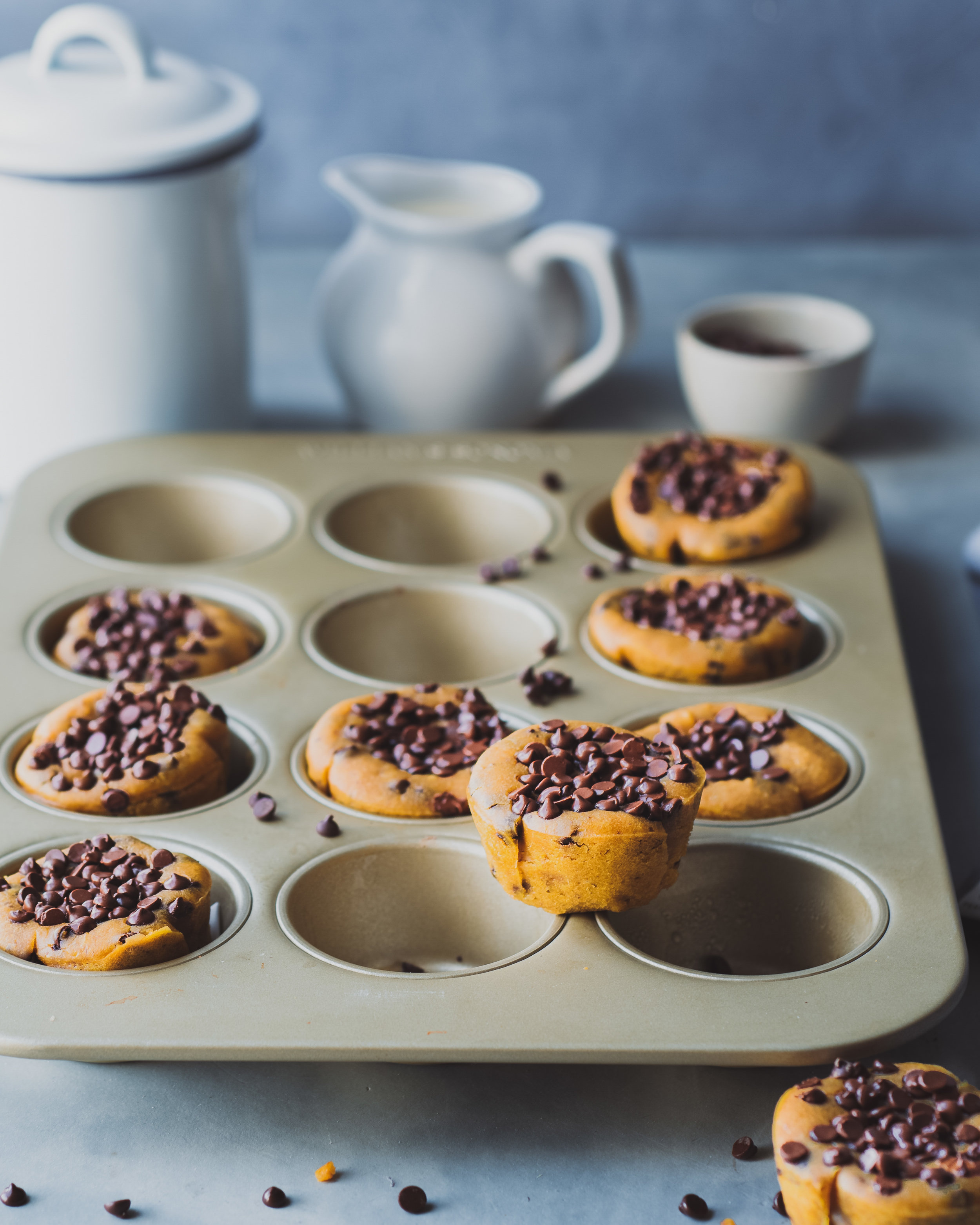 Vegan Pumpkin Tahini Chocolate Chip Muffins