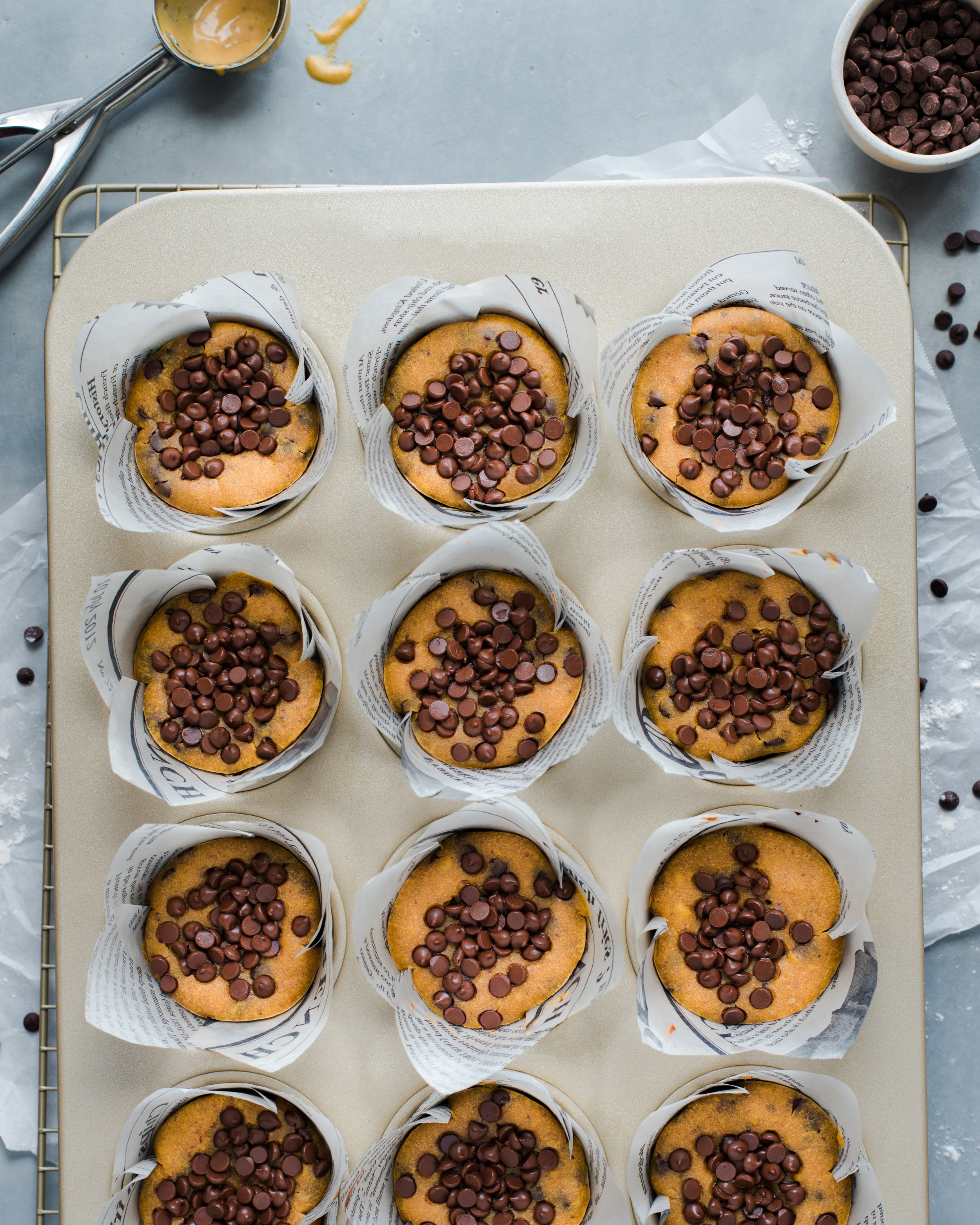 Vegan Pumpkin Tahini Chocolate Chip Muffins