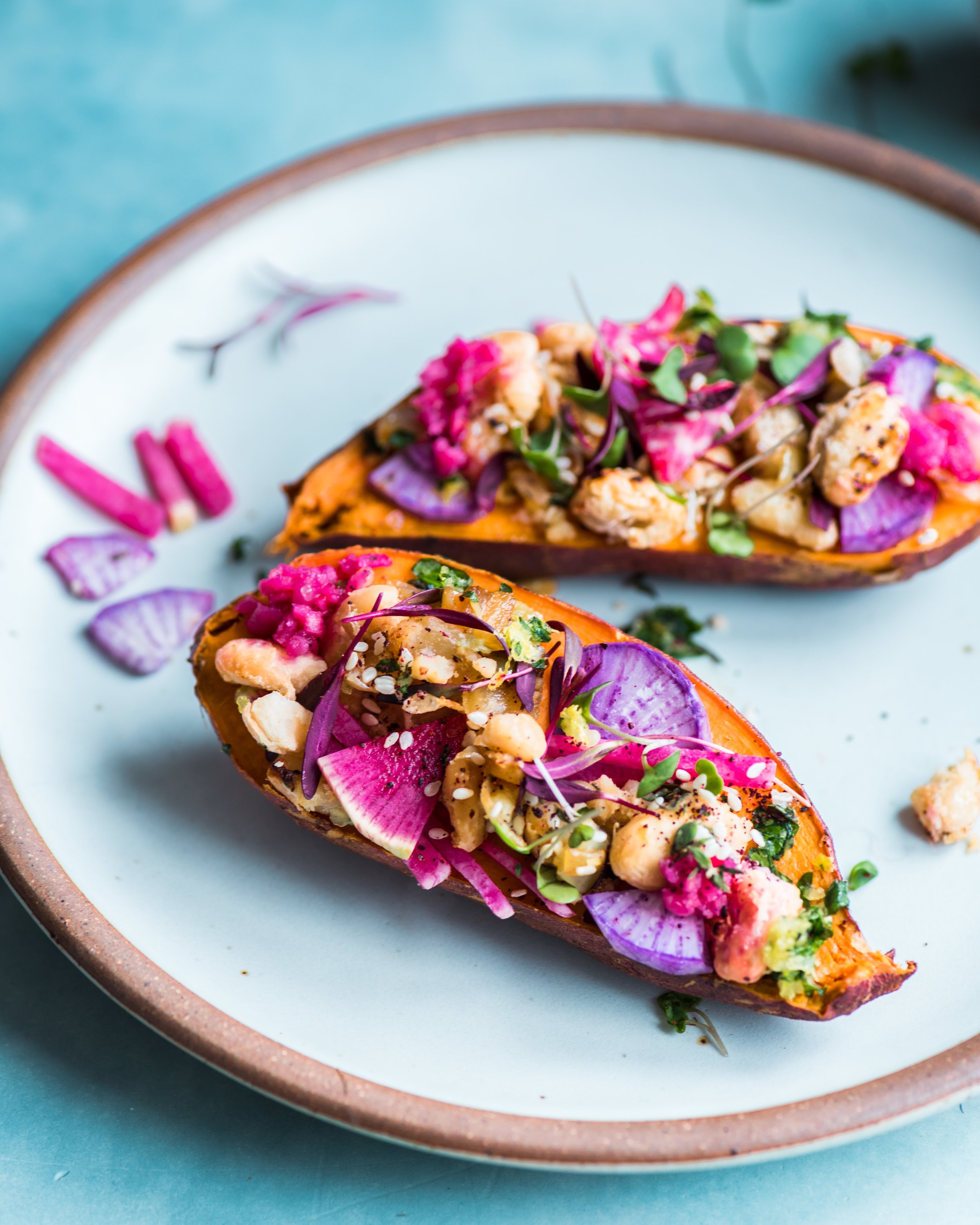 Za'atar White Bean Stuffed Sweet Potatoes