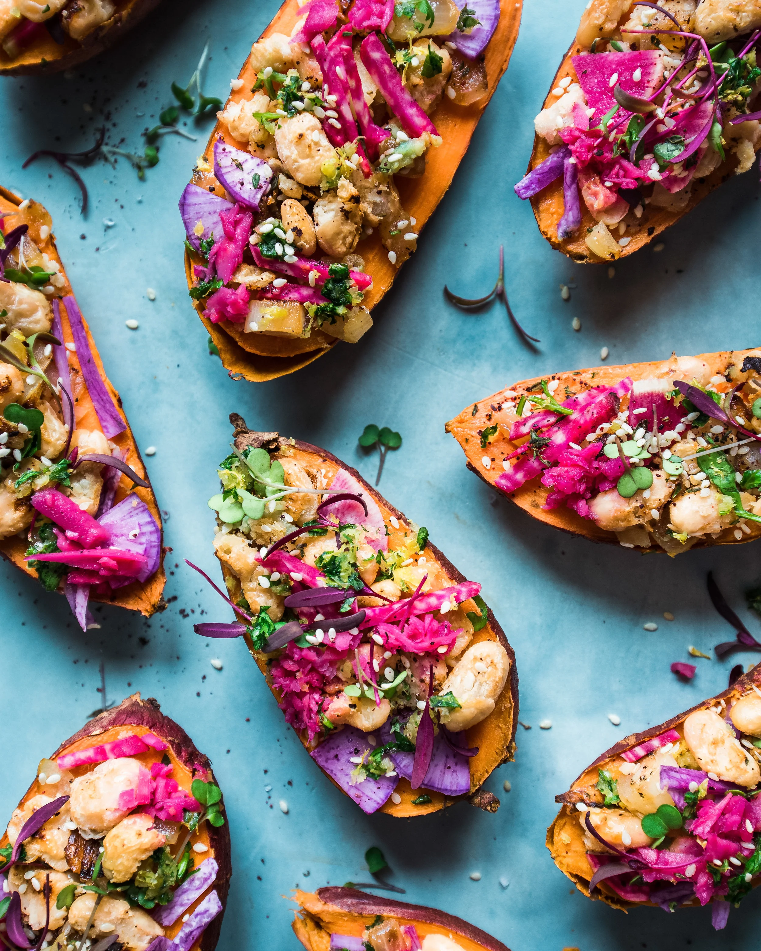 Za'atar White Bean Stuffed Sweet Potatoes
