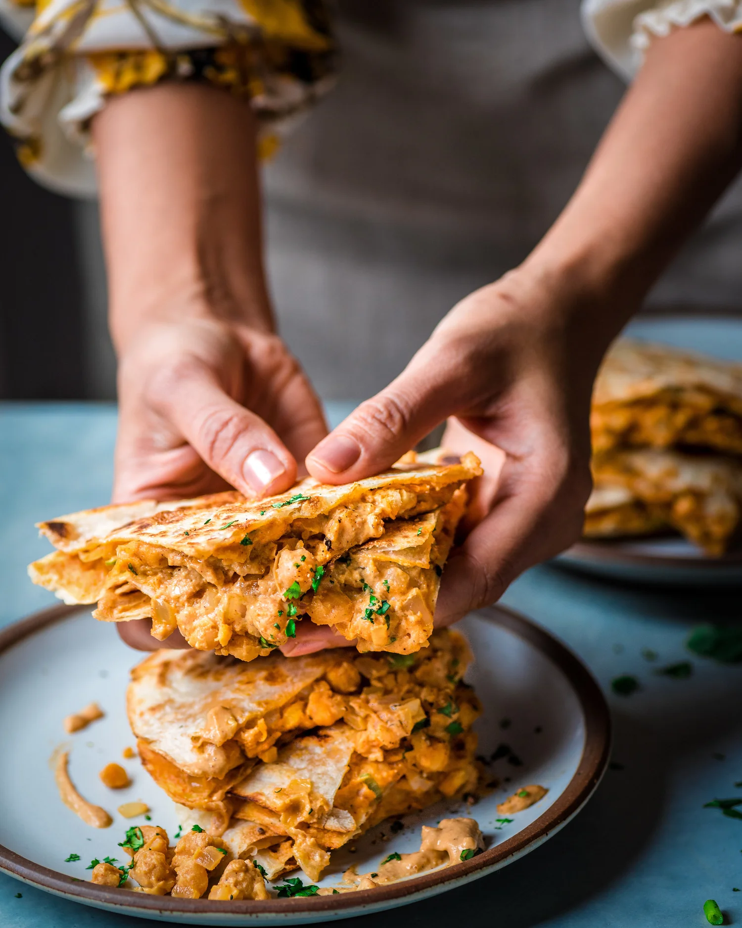 vegan buffalo chickpea quesadillas
