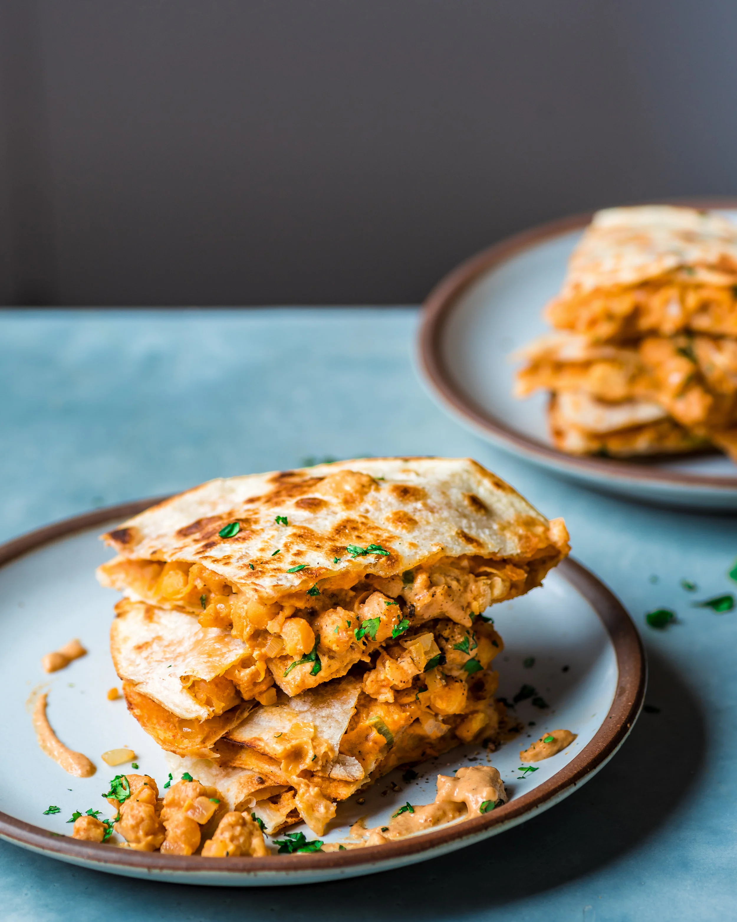 Vegan Buffalo Chickpea Quesadillas
