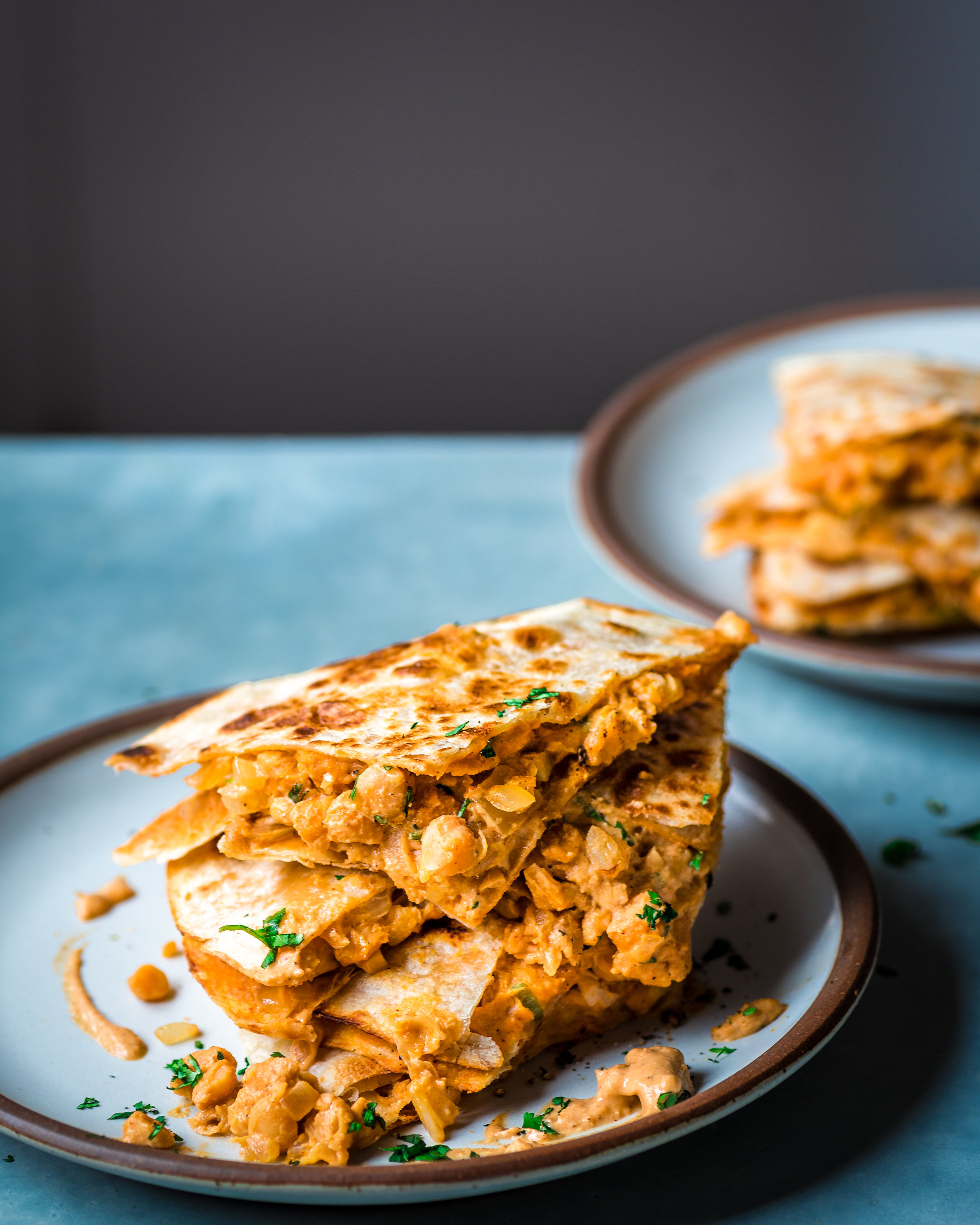 Vegan Buffalo Chickpea Quesadillas