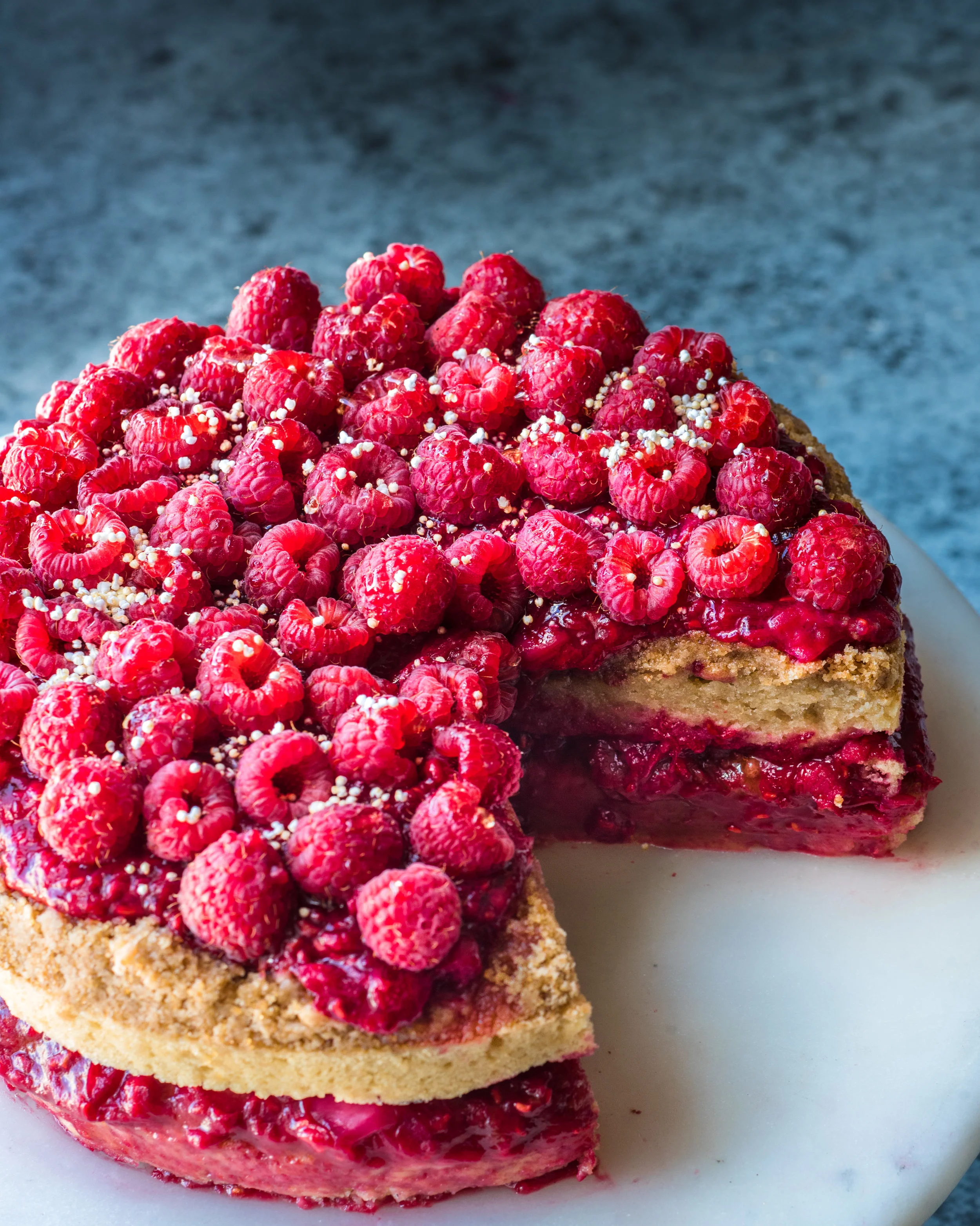 Vegan Raspberry Rhubarb Crumble Cake