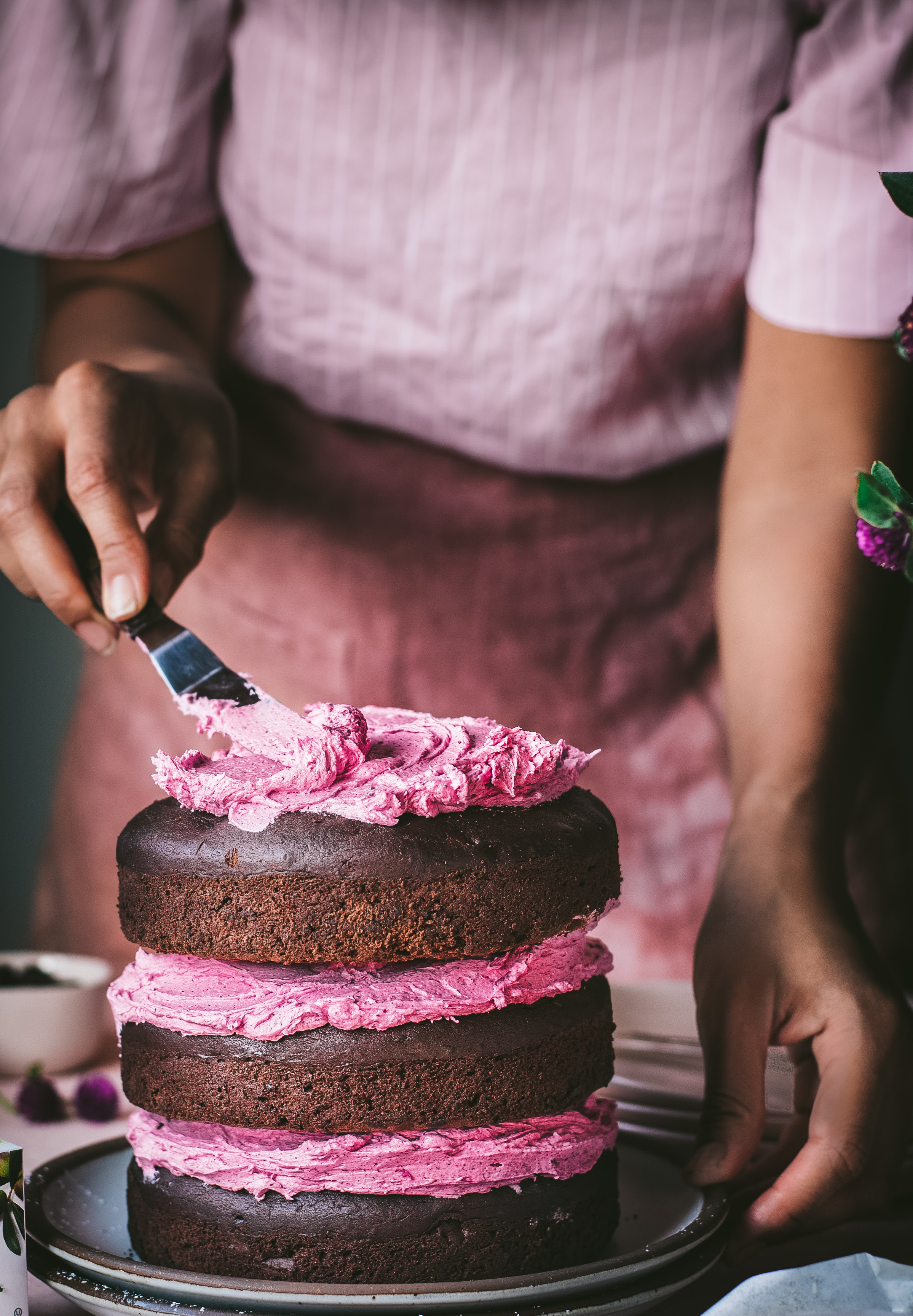 Vegan Chocolate Layer Cake With Hibiscus Frosting Rainbow Plant Life