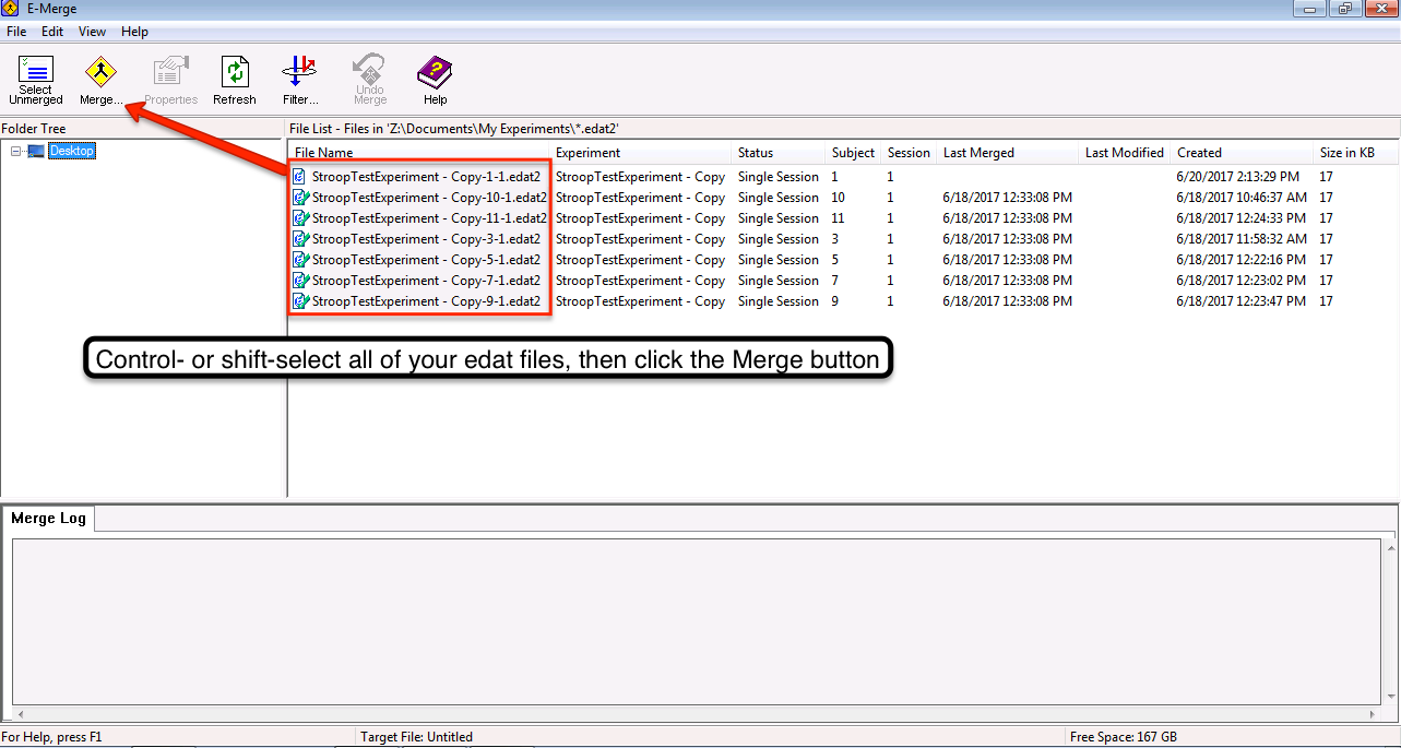 Using E-Merge to consolidate several edat files into one file.