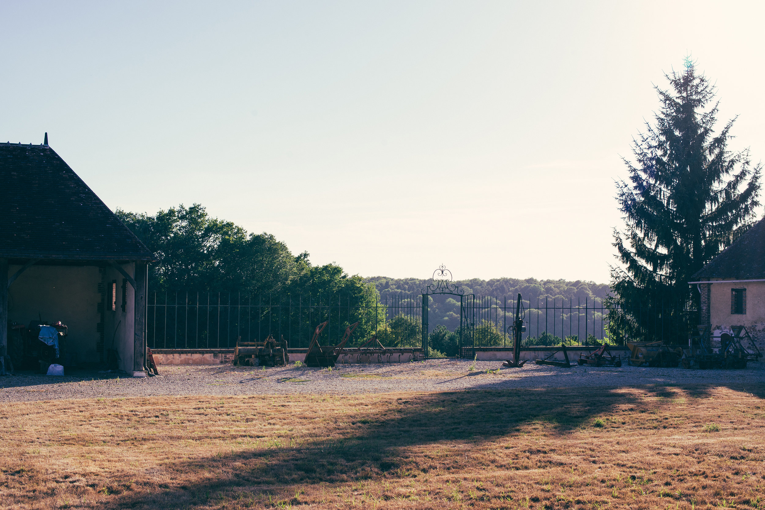 The entrance to the farm is just beyond the gate, seen here in late summer.