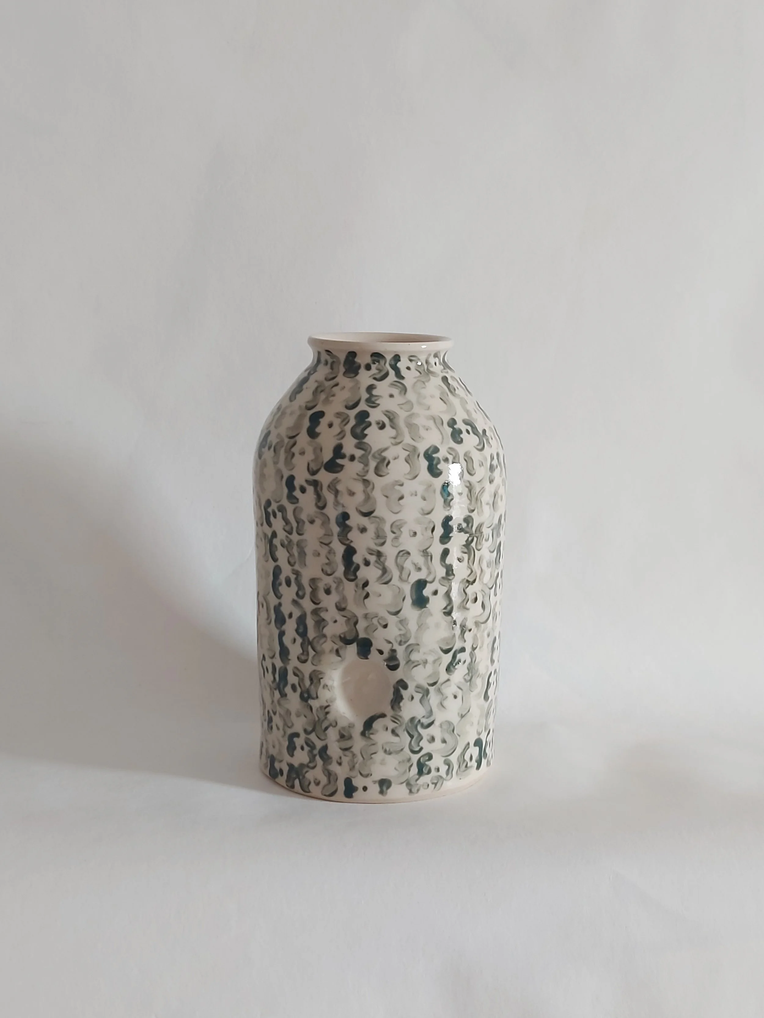 wheel thrown vase with a dimple (hand painted, dark green)