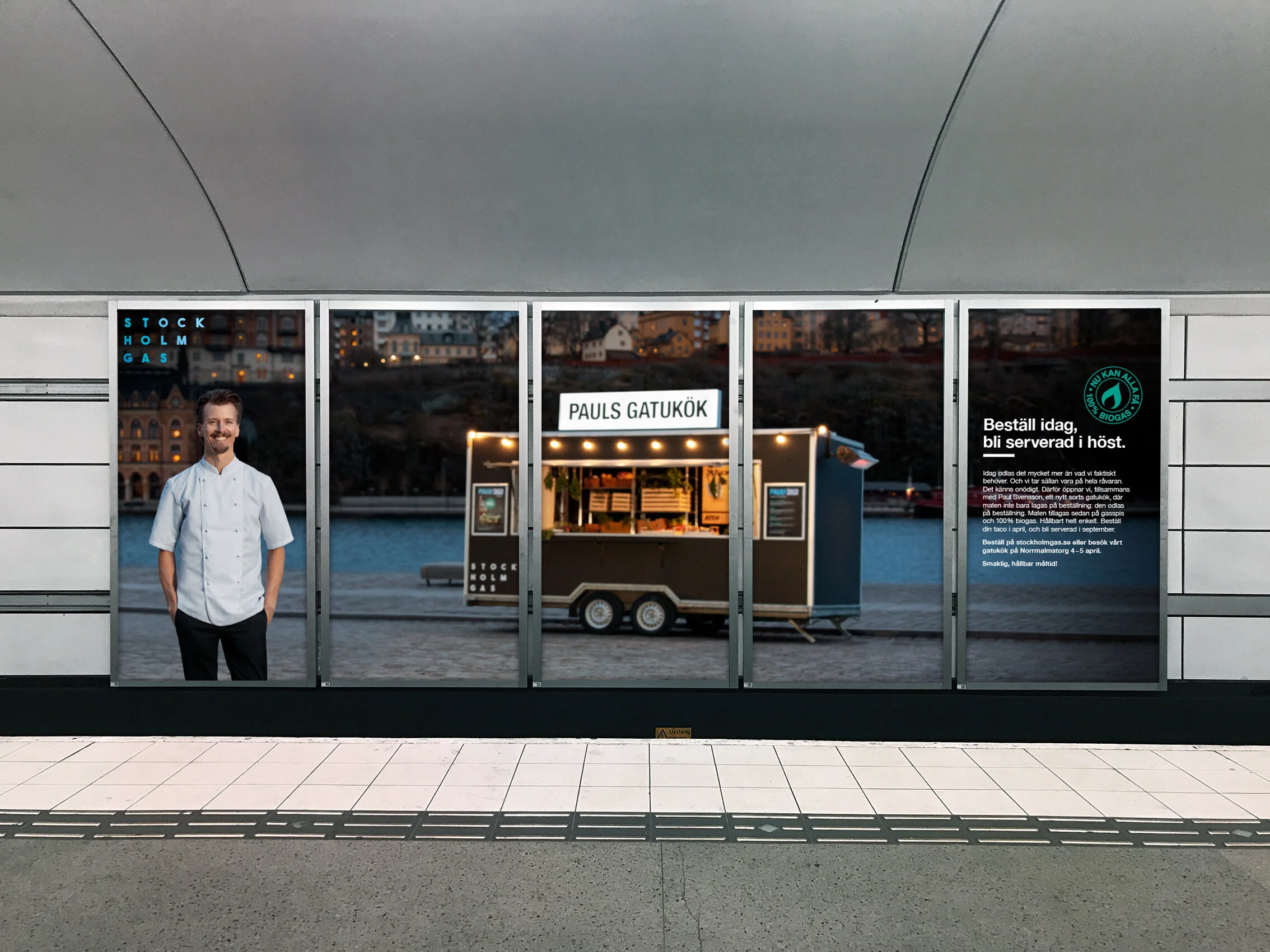  Text:   Beställ idag, bli serverad i höst.   Idag odlas det mycket mer än vad vi faktiskt behöver. Och vi tar sällan vara på hela råvaran. Det känns onödigt. Därför öppnar vi, tillsammans med Paul Svensson, ett nytt sorts gatukök, där maten inte bar