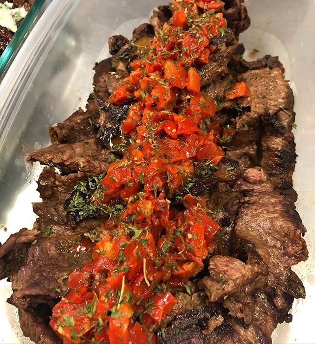 Flat iron steak with red pepper Romesco sauce. #baltimoremealdelivery