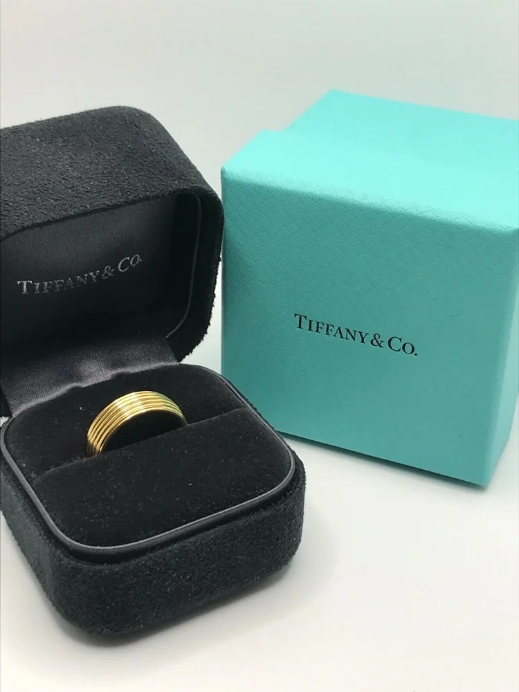 Tiffany 18K Yellow Gold Row Ribbed Band Ring Size
