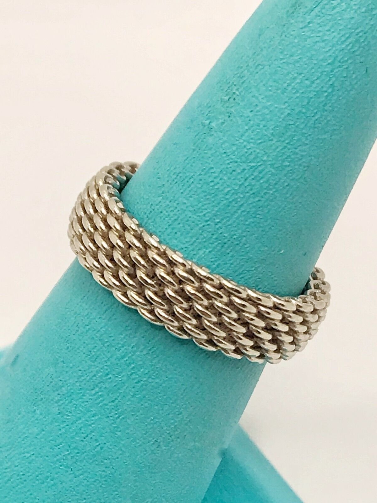 Tiffany & Co Size 5 Narrow Diamond Mesh Band Ring Somerset Sterling Silver  w Box | eBay