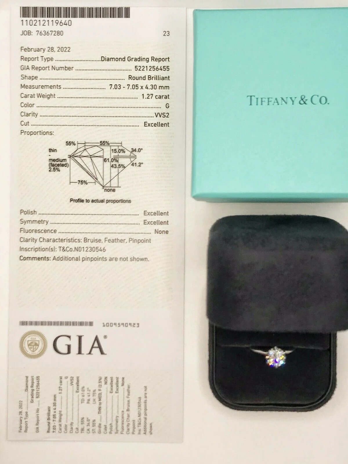 yhm9999　ティファニー　グッチ　２点 Tiffany & Co. G-VVS2 Triple Excellent 1.27ct Diamond PT