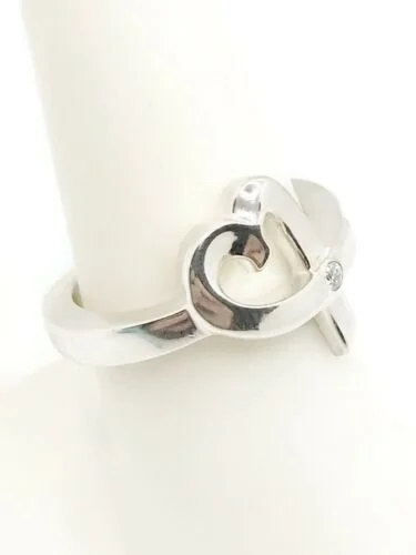 Tiffany & Co Silver Elsa Peretti Diamond Full Heart Wrap  TIFFANY Authentic 18k Silver Diamond Heart Ring main image 1